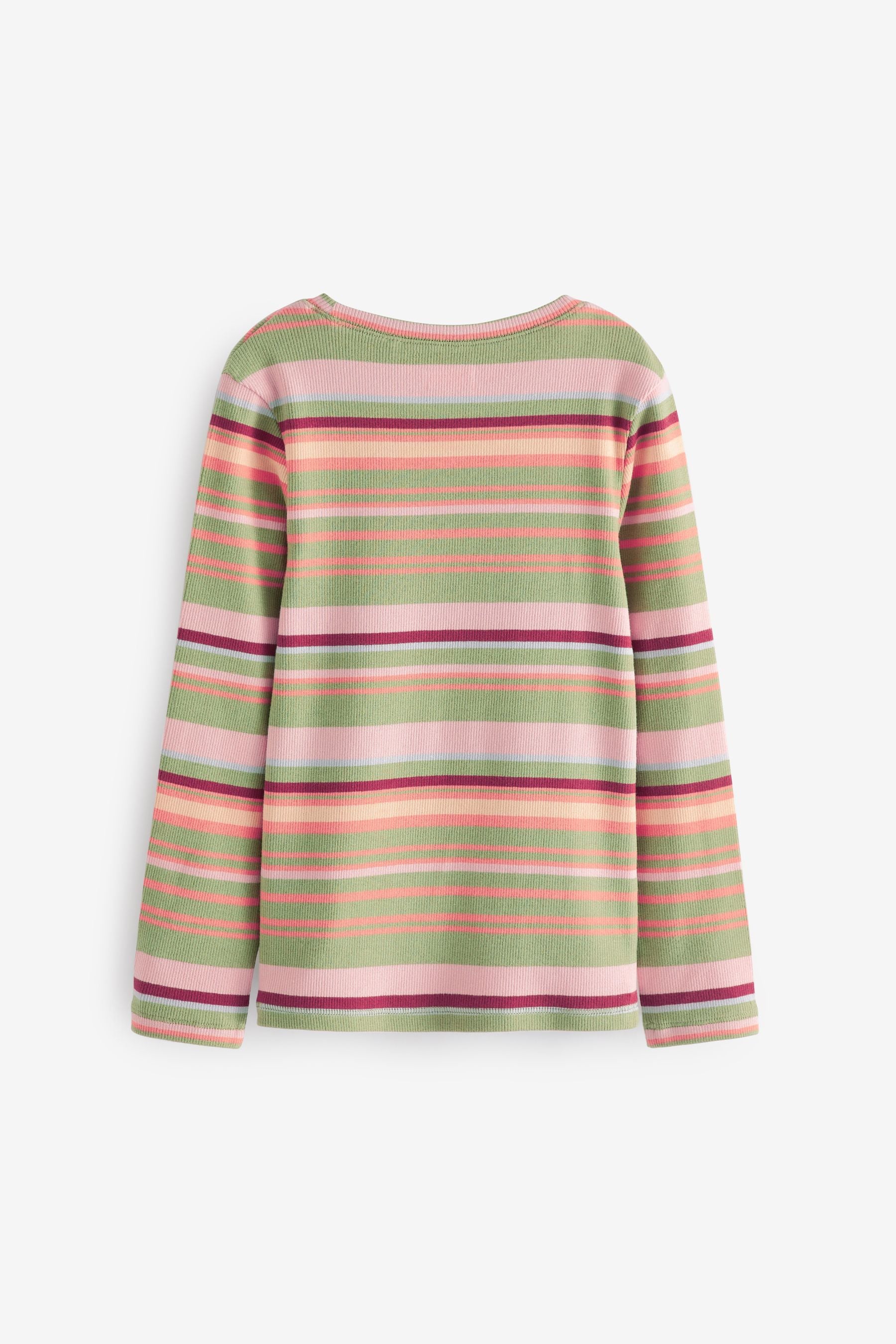 Green/Pink Stripe Rib Long Sleeve T-Shirt (3-16yrs)