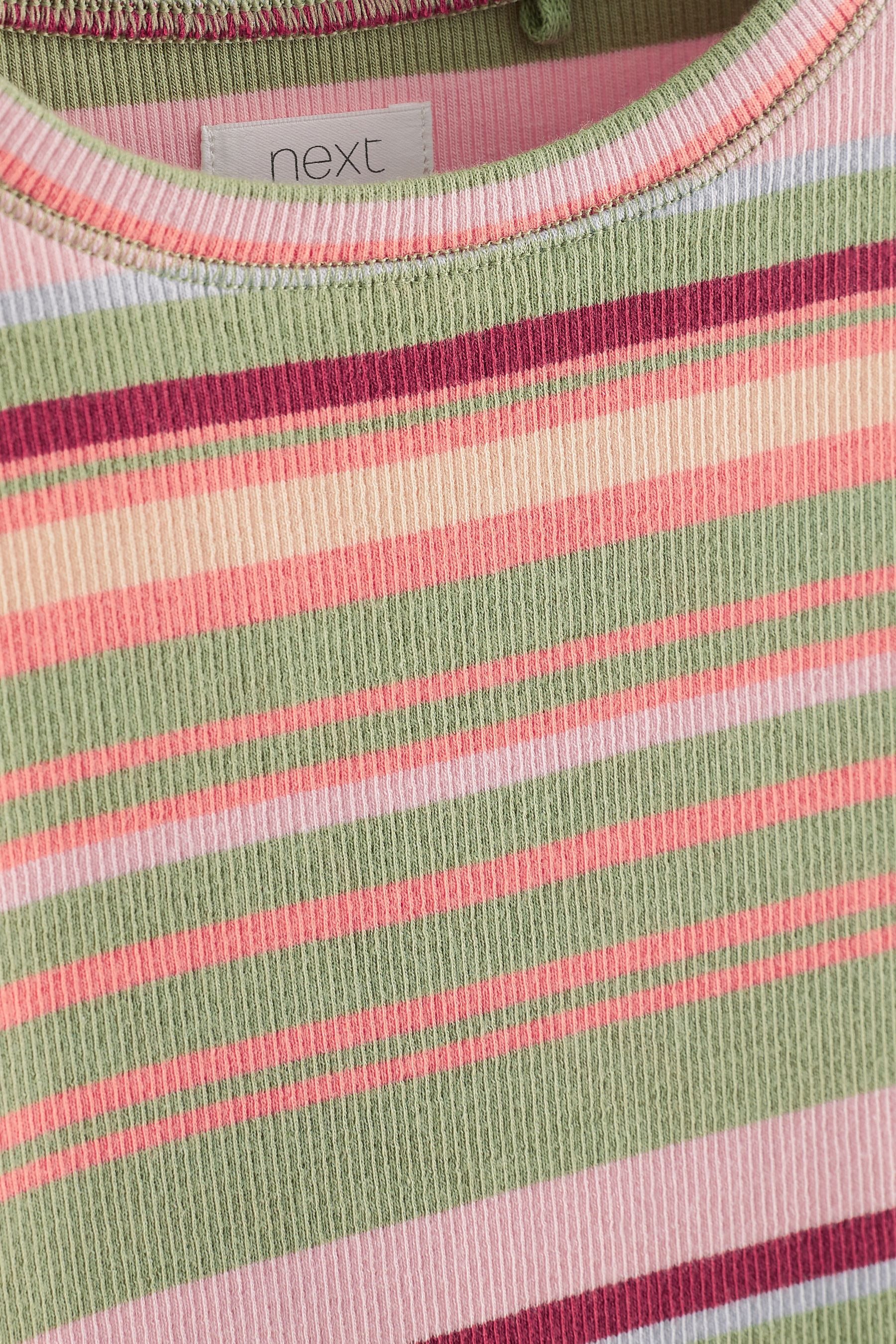 Green/Pink Stripe Rib Long Sleeve T-Shirt (3-16yrs)