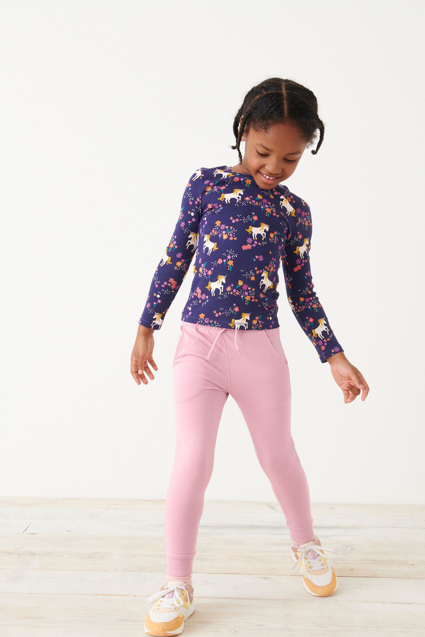 Navy Unicorn Ribbed Long Sleeve Top (3-16yrs)