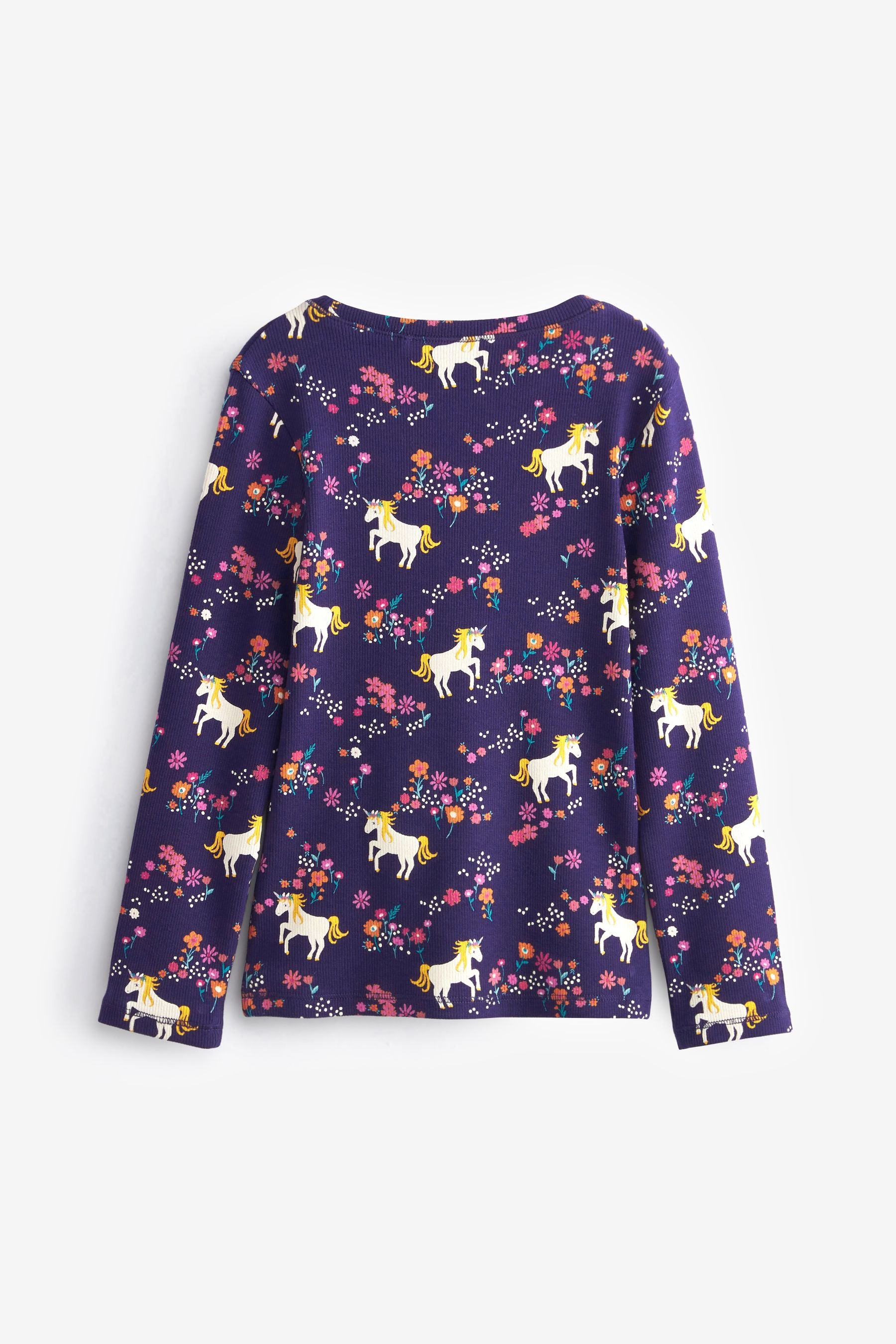 Navy Unicorn Ribbed Long Sleeve Top (3-16yrs)