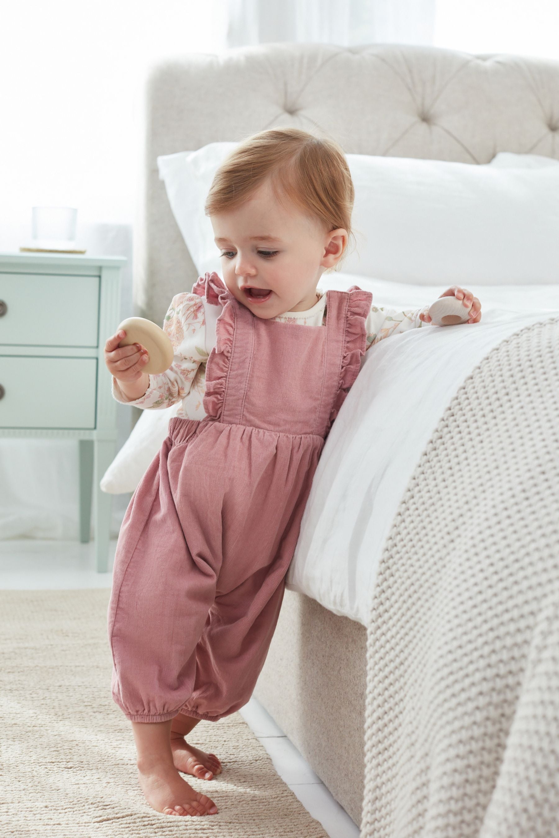 Pink Frill Baby 2 Piece Baby Frill Dungarees And Bodysuit Set (0mths-2yrs)