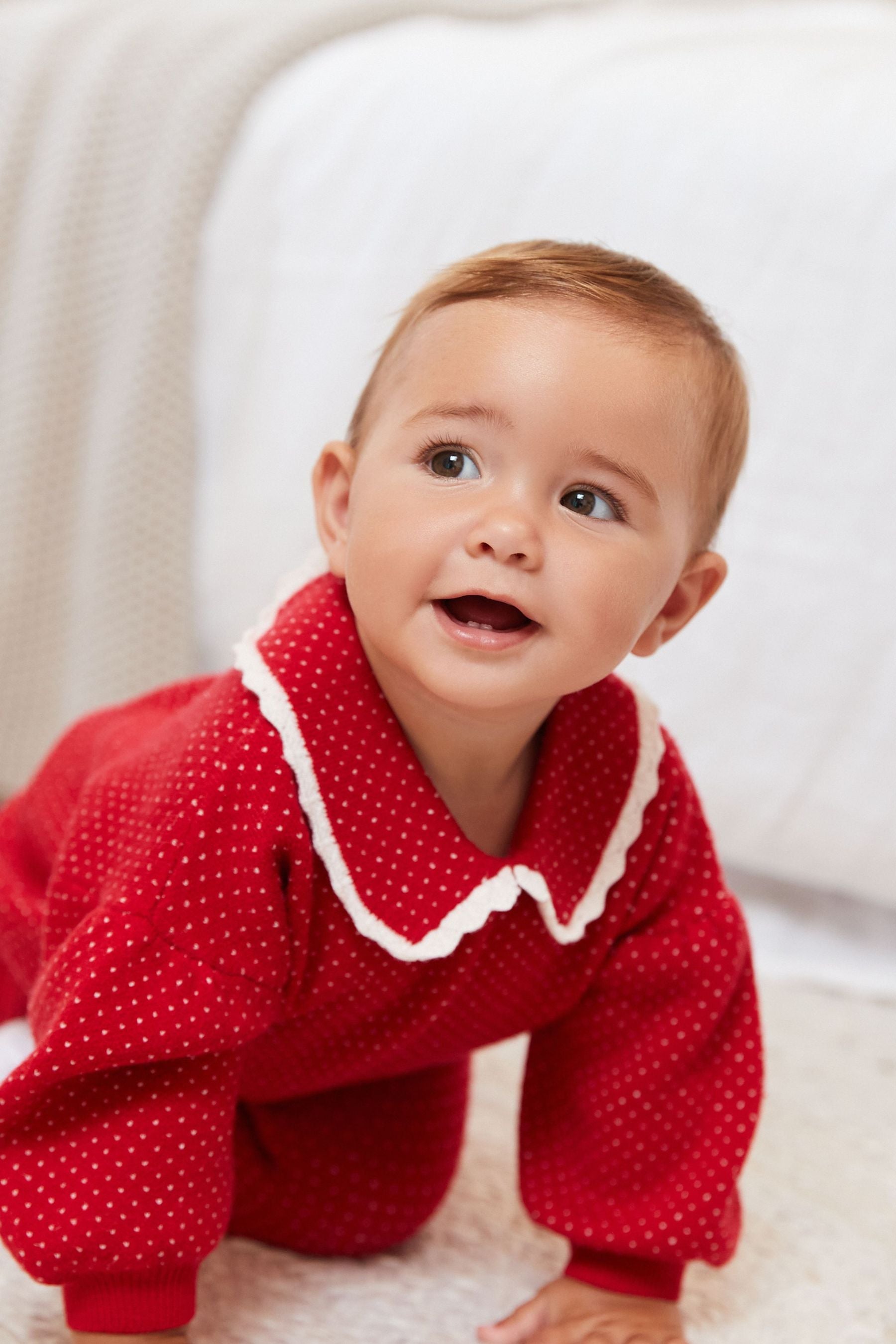 Red Two Piece Knitted Baby Collared Top And Leggings Set (0mths-2yrs)