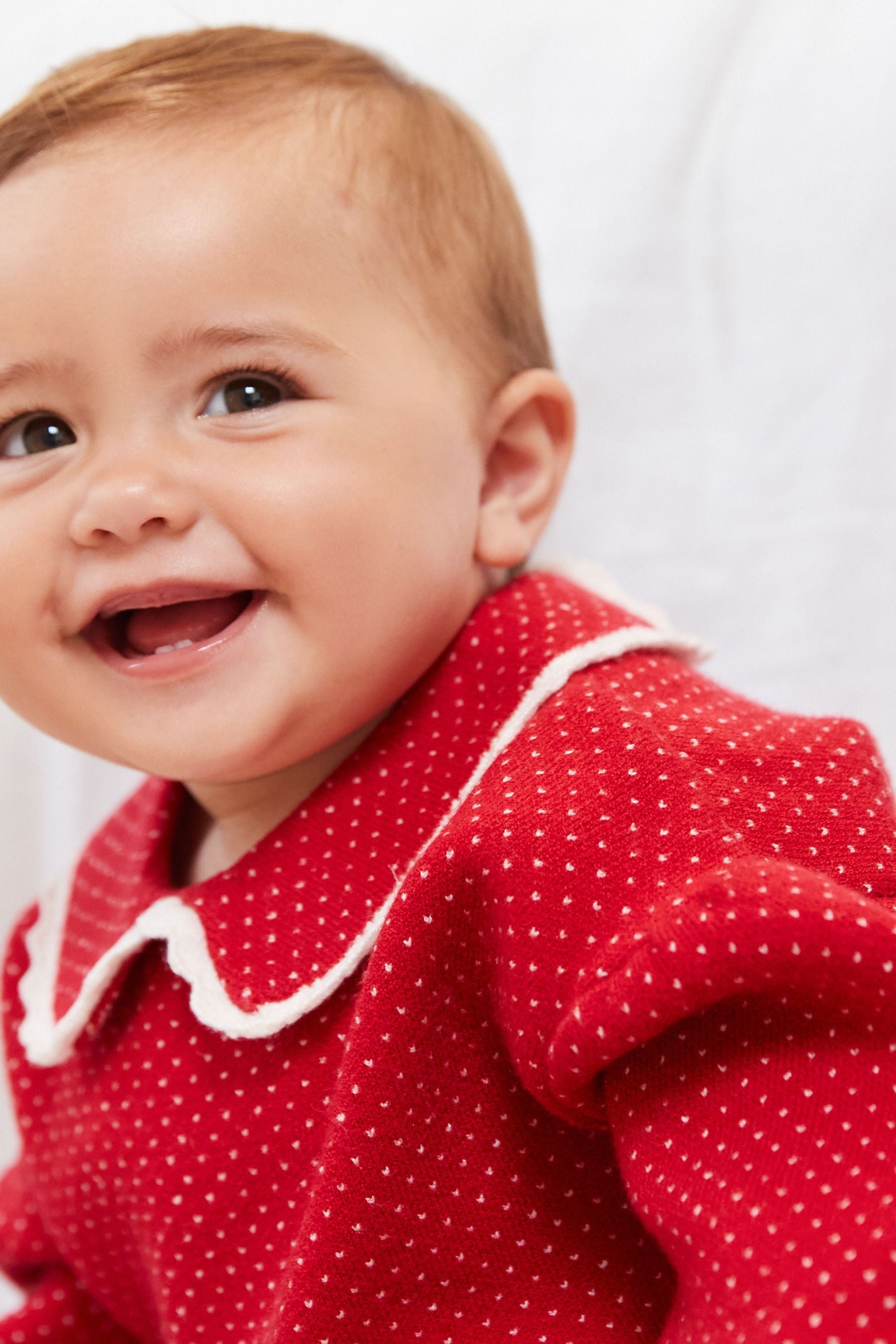 Red Two Piece Knitted Baby Collared Top And Leggings Set (0mths-2yrs)