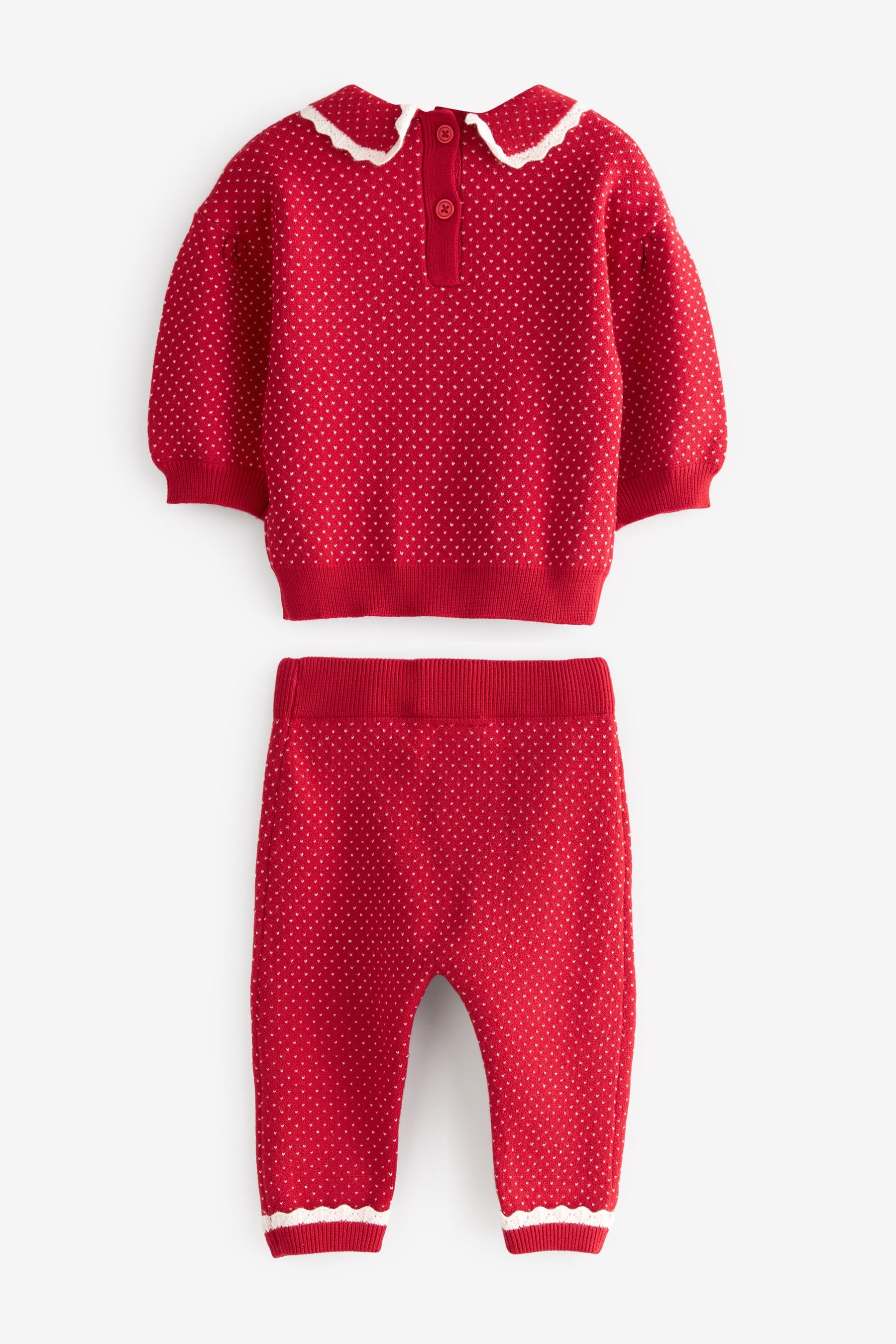 Red Two Piece Knitted Baby Collared Top And Leggings Set (0mths-2yrs)