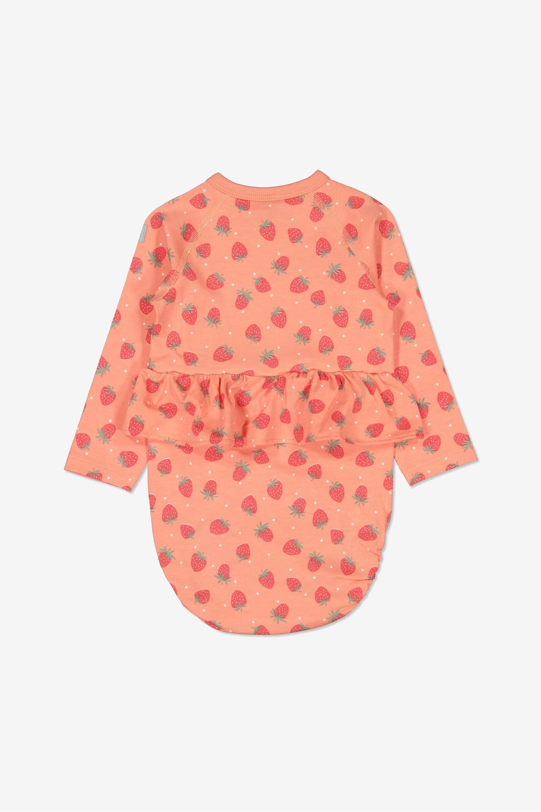 Polarn O. Pyret Pink Organic Cotton Strawberry Print Wraparound Babygrow