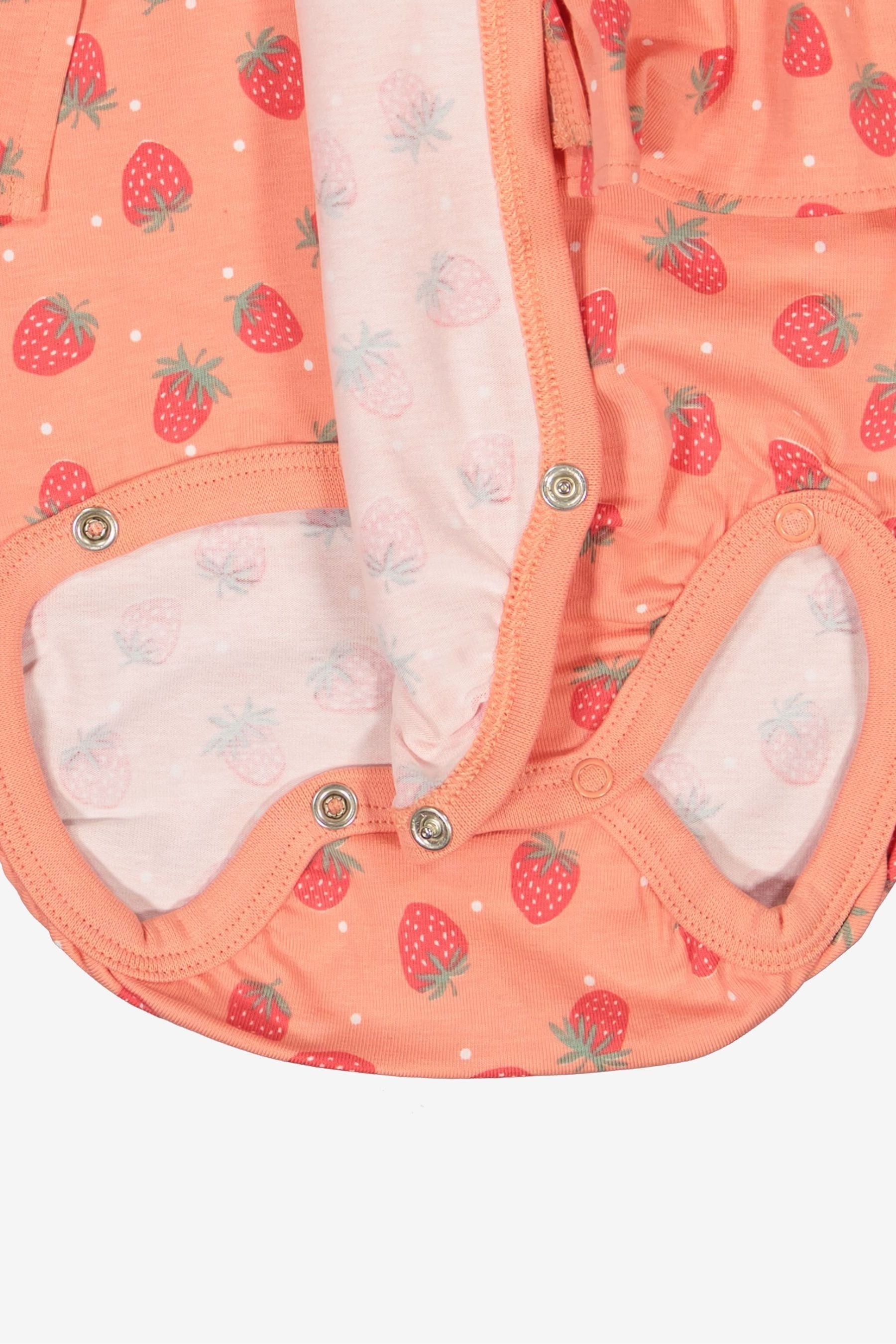 Polarn O. Pyret Pink Organic Cotton Strawberry Print Wraparound Babygrow