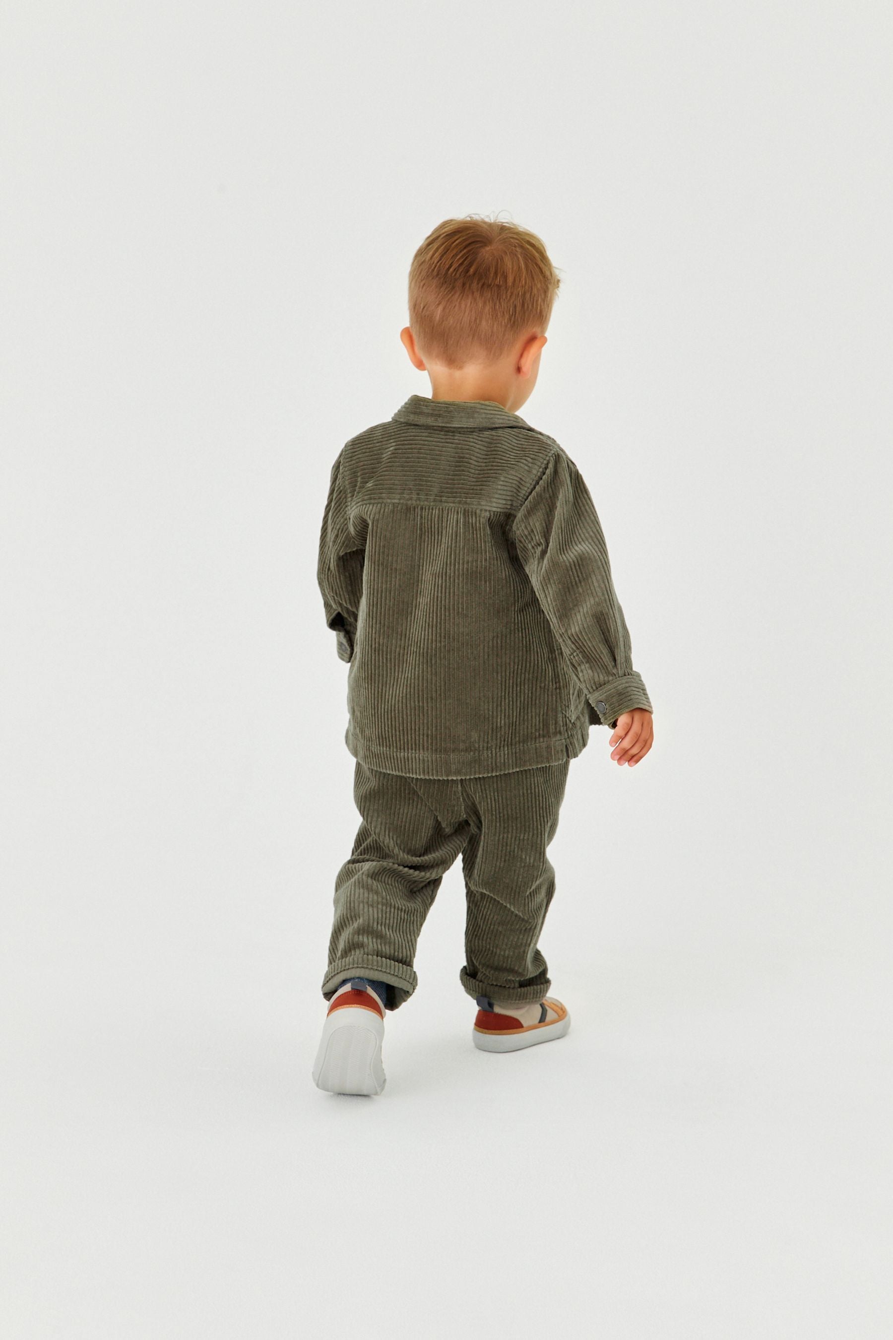 Khaki Green Jumbo Cord Shacket, T-Shirt and Cord Trouser Set (3mths-9yrs)