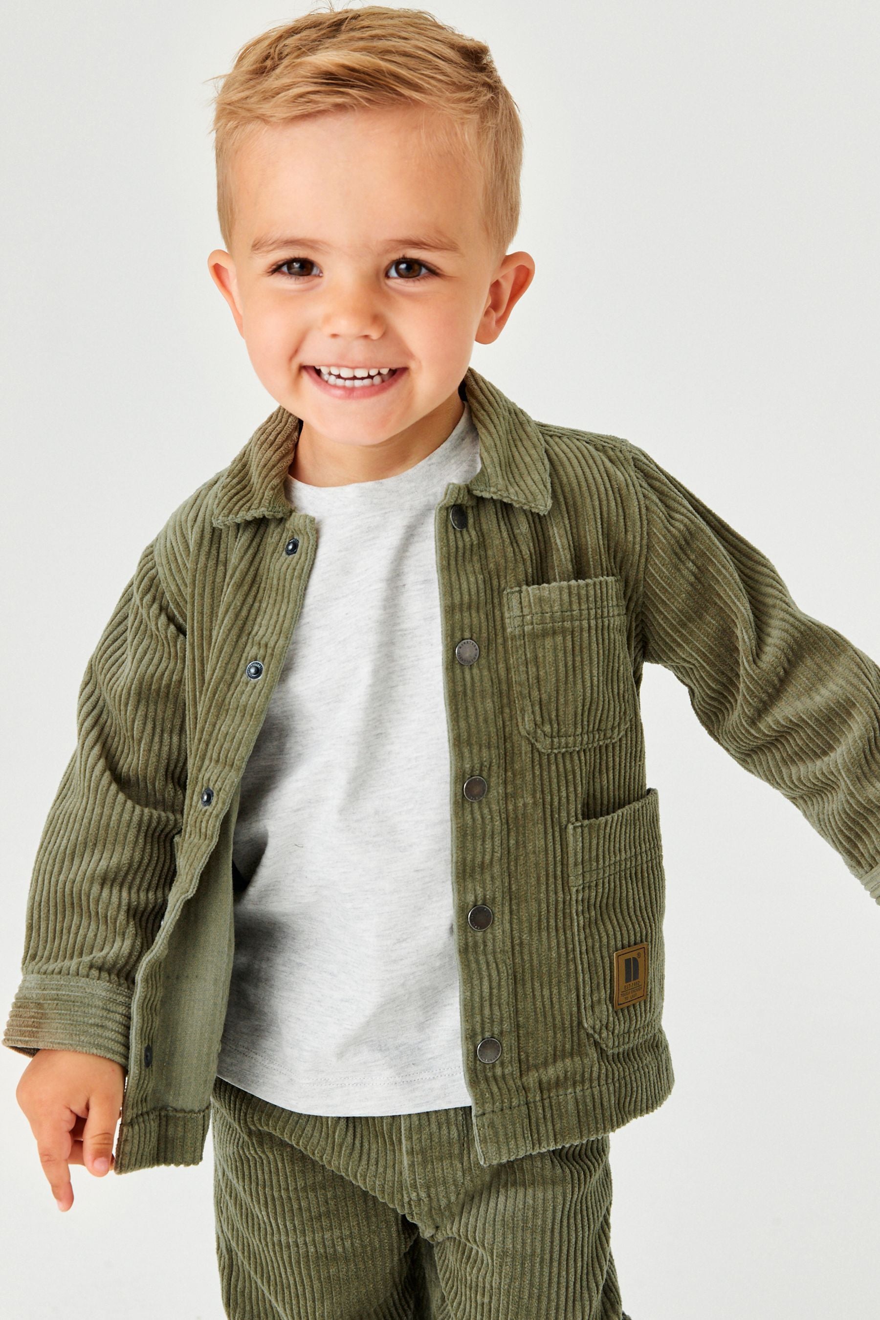 Khaki Green Jumbo Cord Shacket, T-Shirt and Cord Trouser Set (3mths-9yrs)