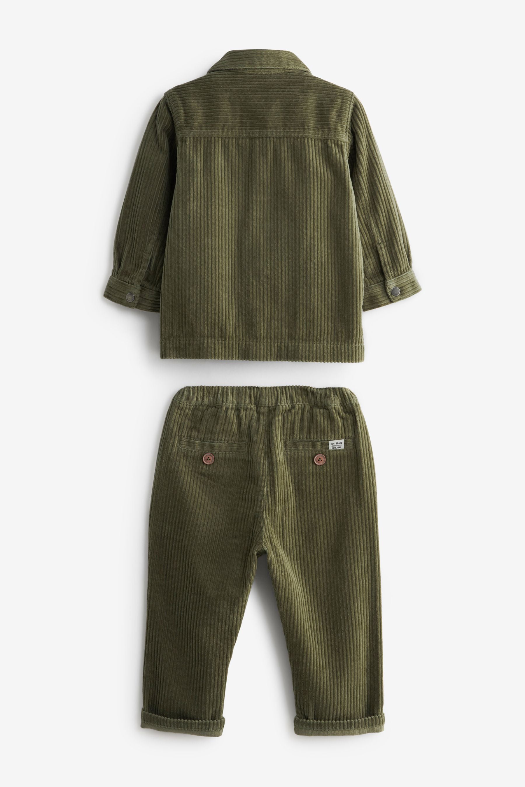 Khaki Green Jumbo Cord Shacket, T-Shirt and Cord Trouser Set (3mths-9yrs)