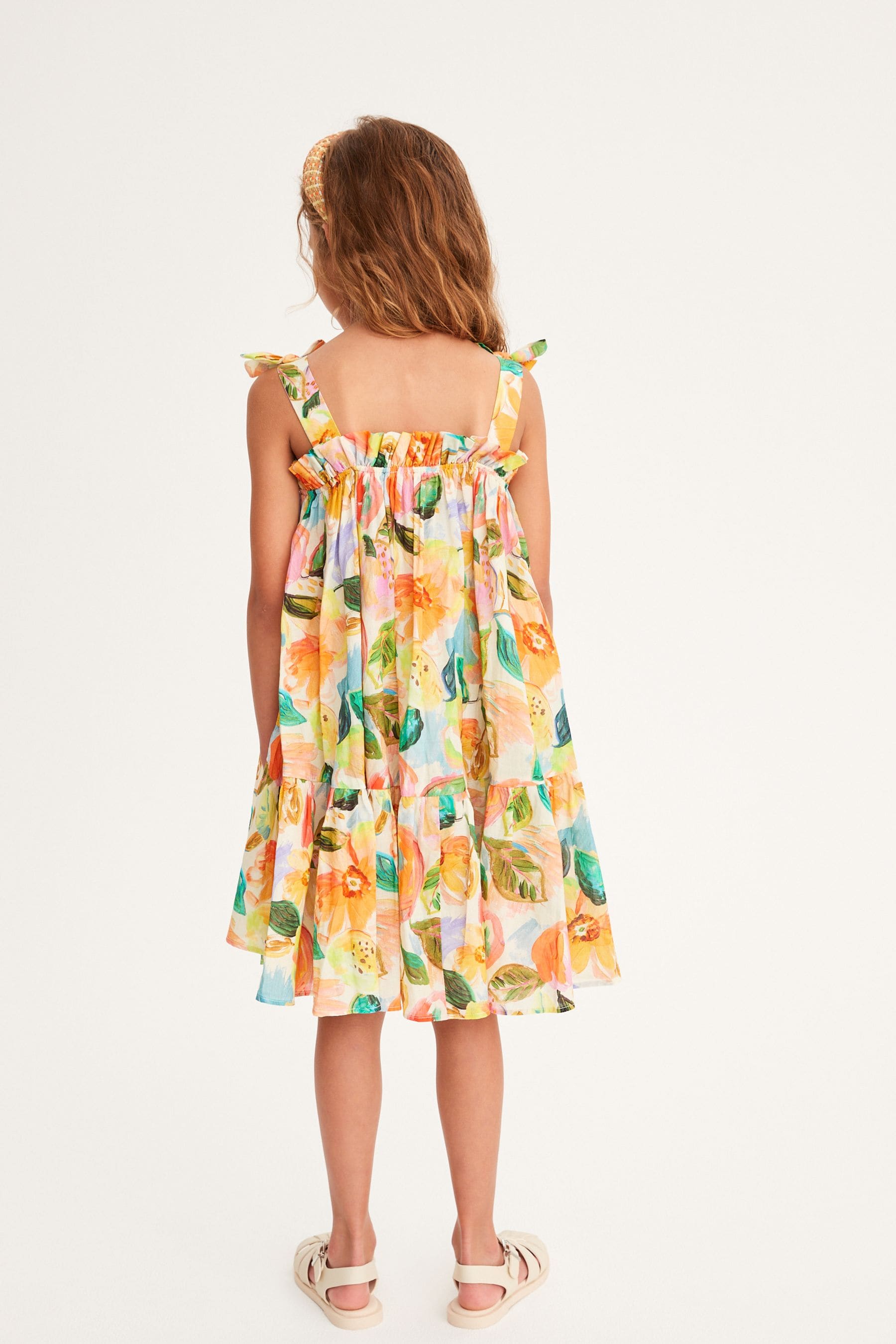 Pink Floral Tie Shoulder Printed Summer Dress (3-16yrs)