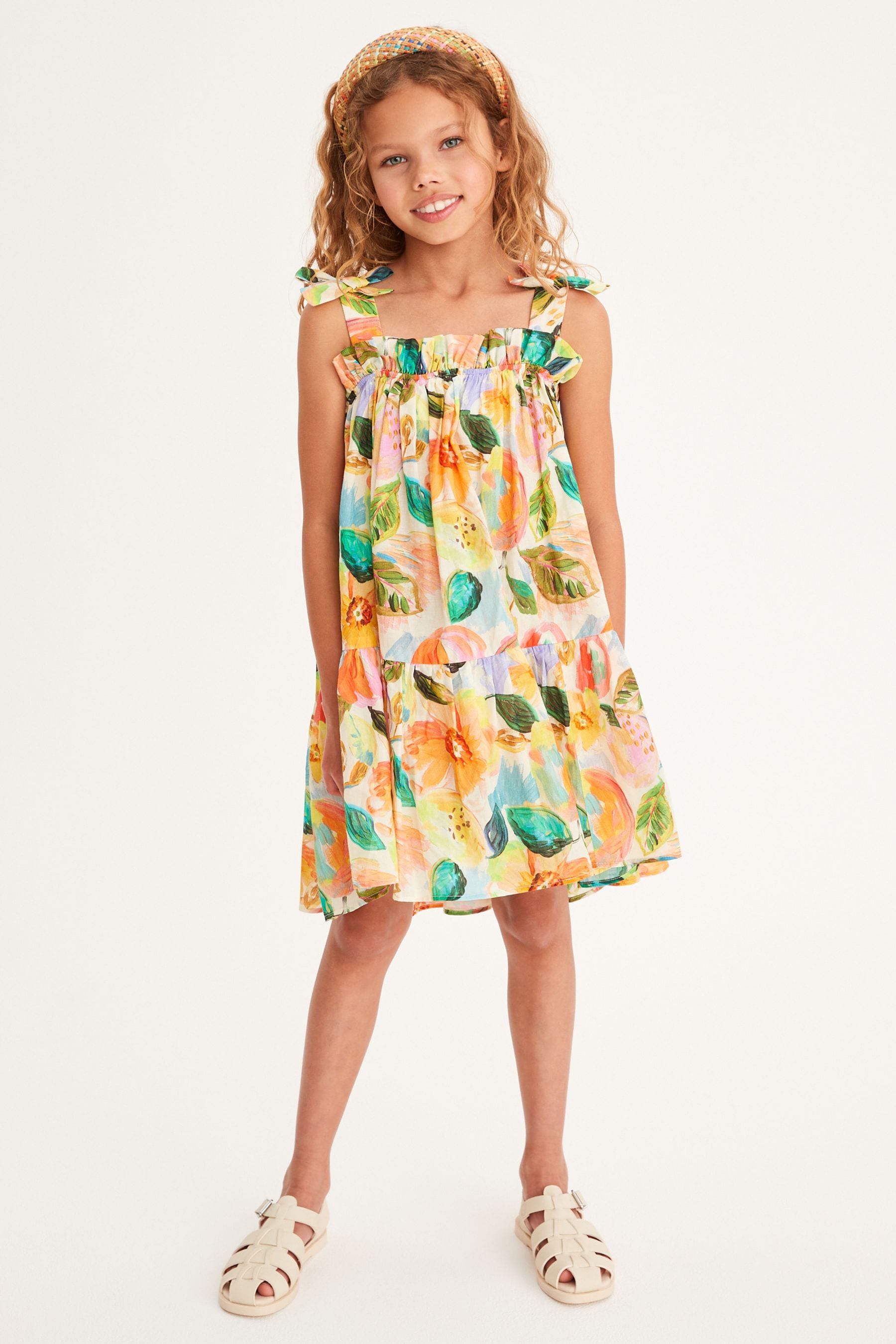 Pink Floral Tie Shoulder Printed Summer Dress (3-16yrs)