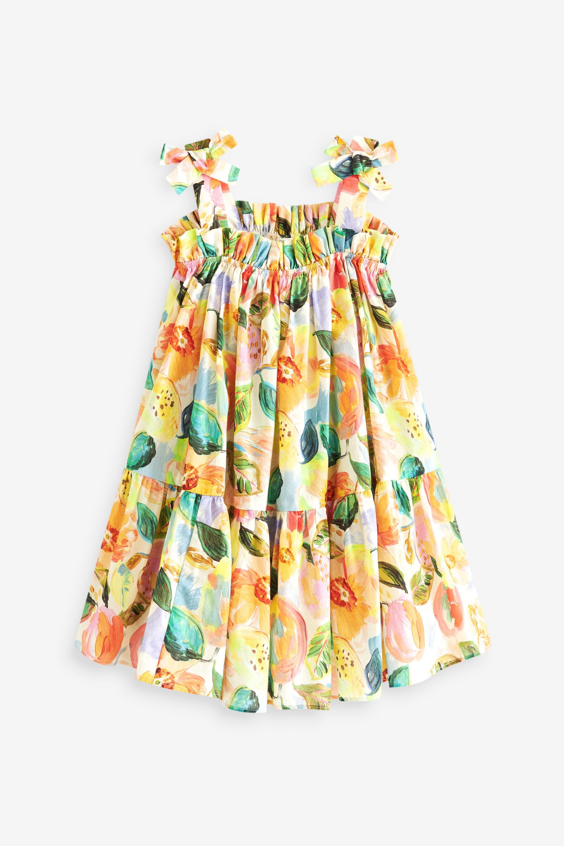 Pink Floral Tie Shoulder Printed Summer Dress (3-16yrs)