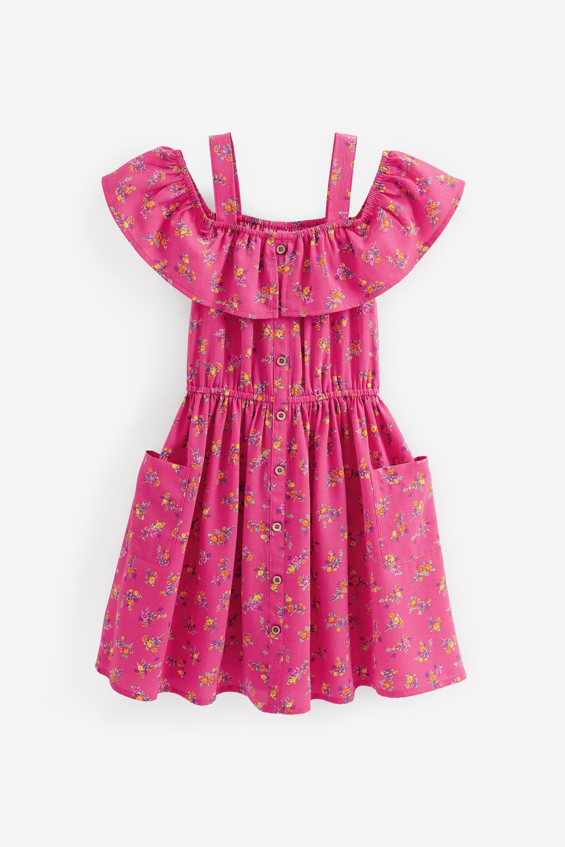 Pink Ditsy Printed Cold-Shoulder Dress (3-16yrs)