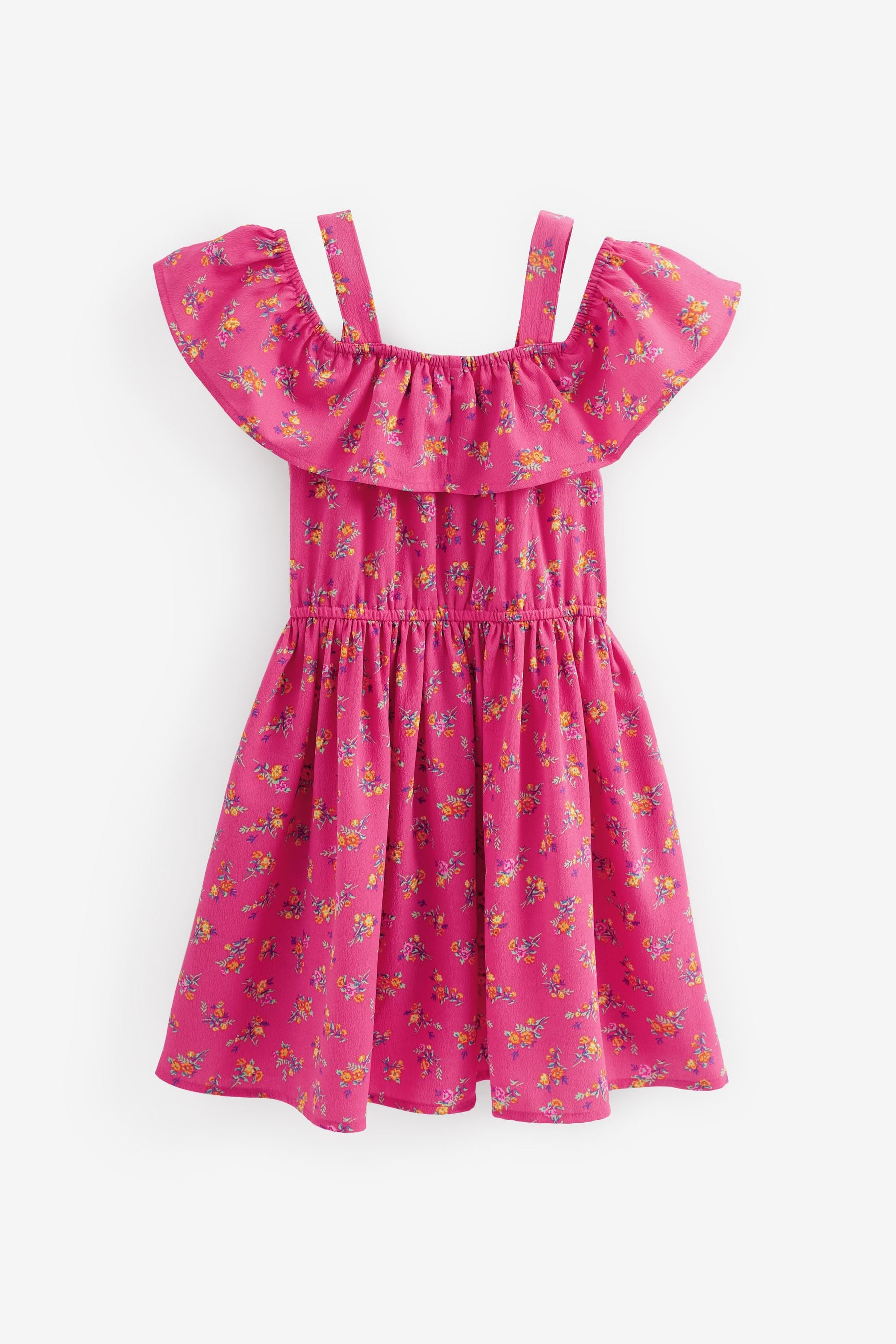 Pink Ditsy Printed Cold-Shoulder Dress (3-16yrs)