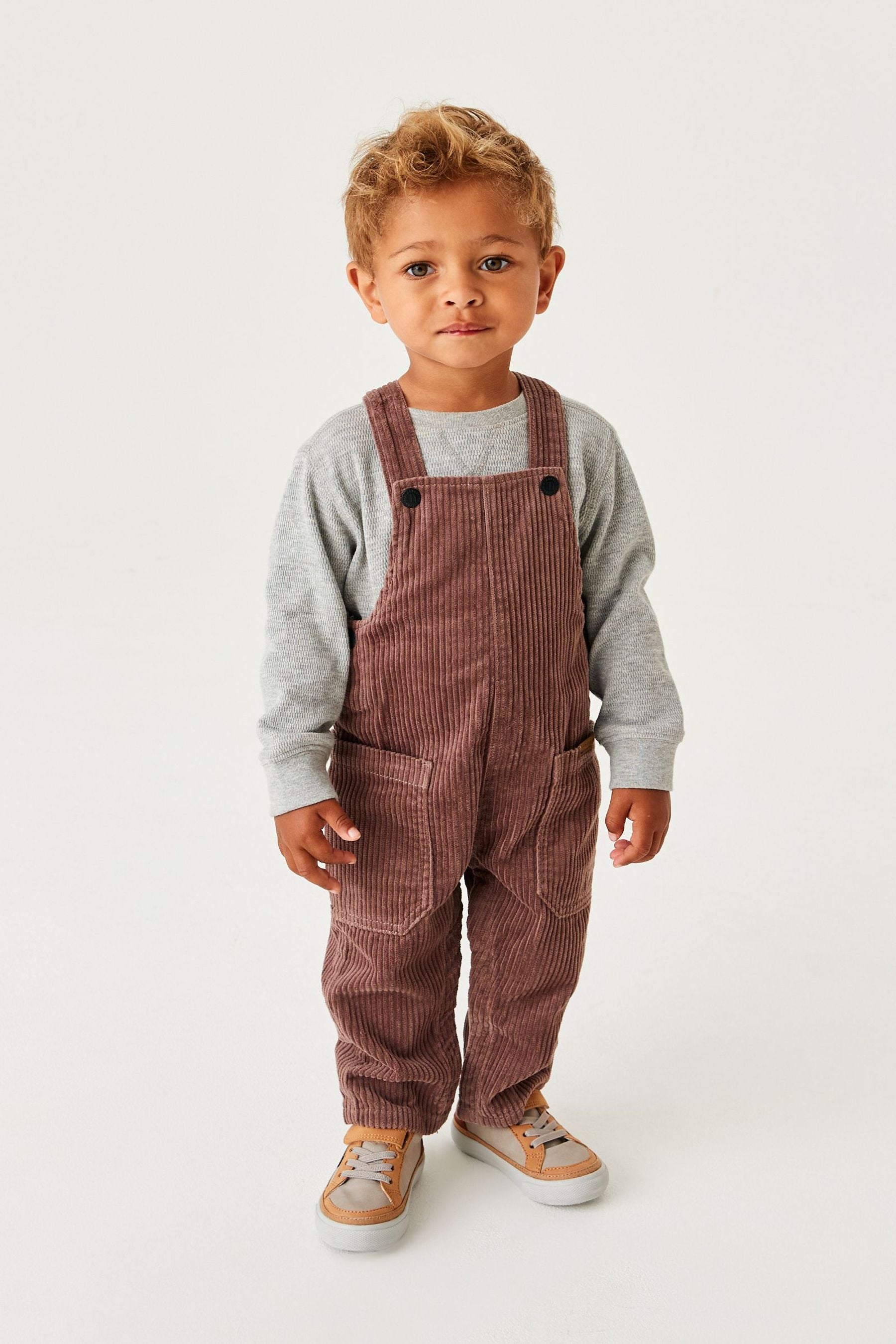 Taupe Brown Jumbo Cord Lined Dungarees (3mths-7yrs)