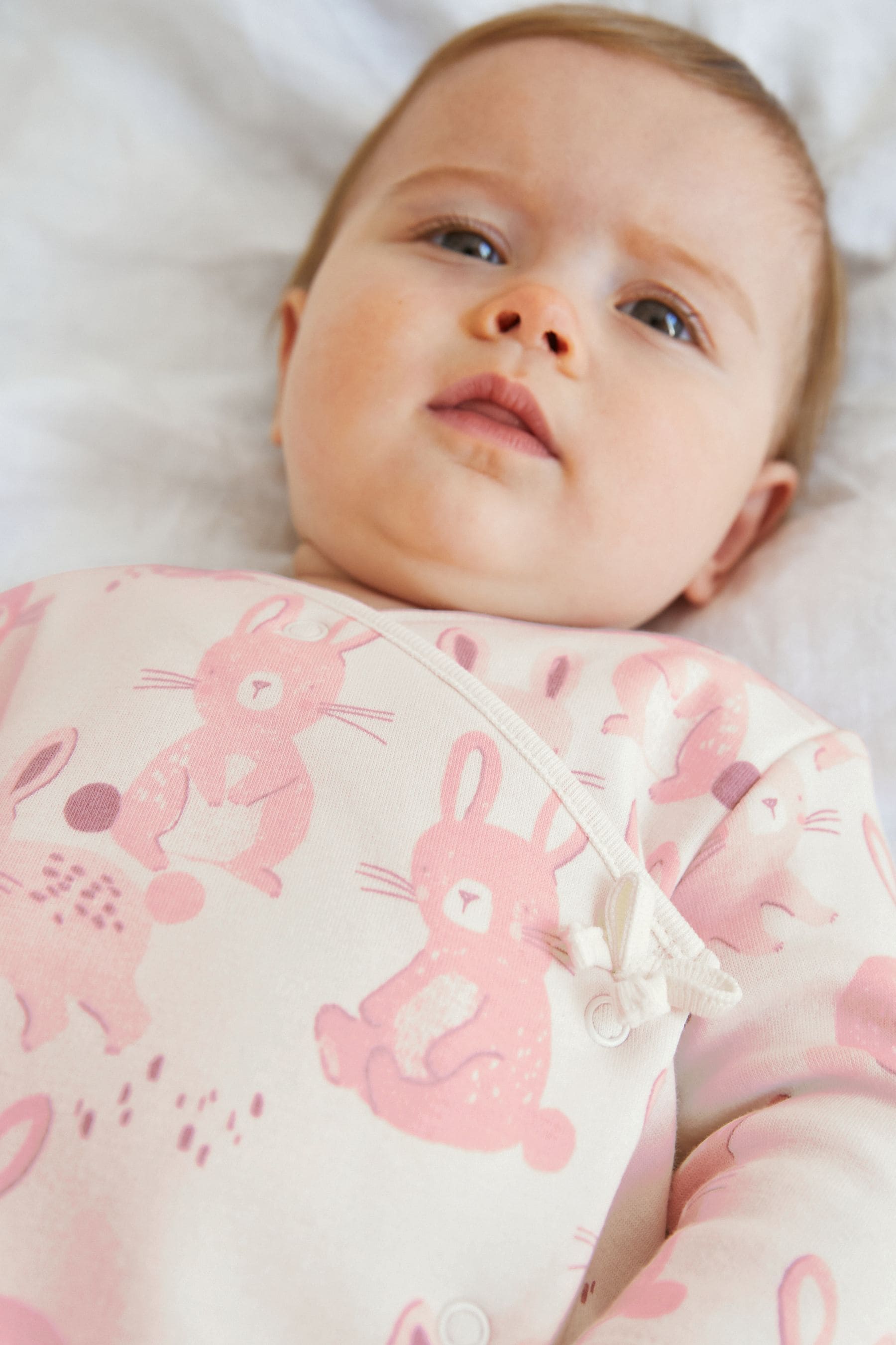 Pink Bunny Wrap Fleece Lined Baby Sleepsuit