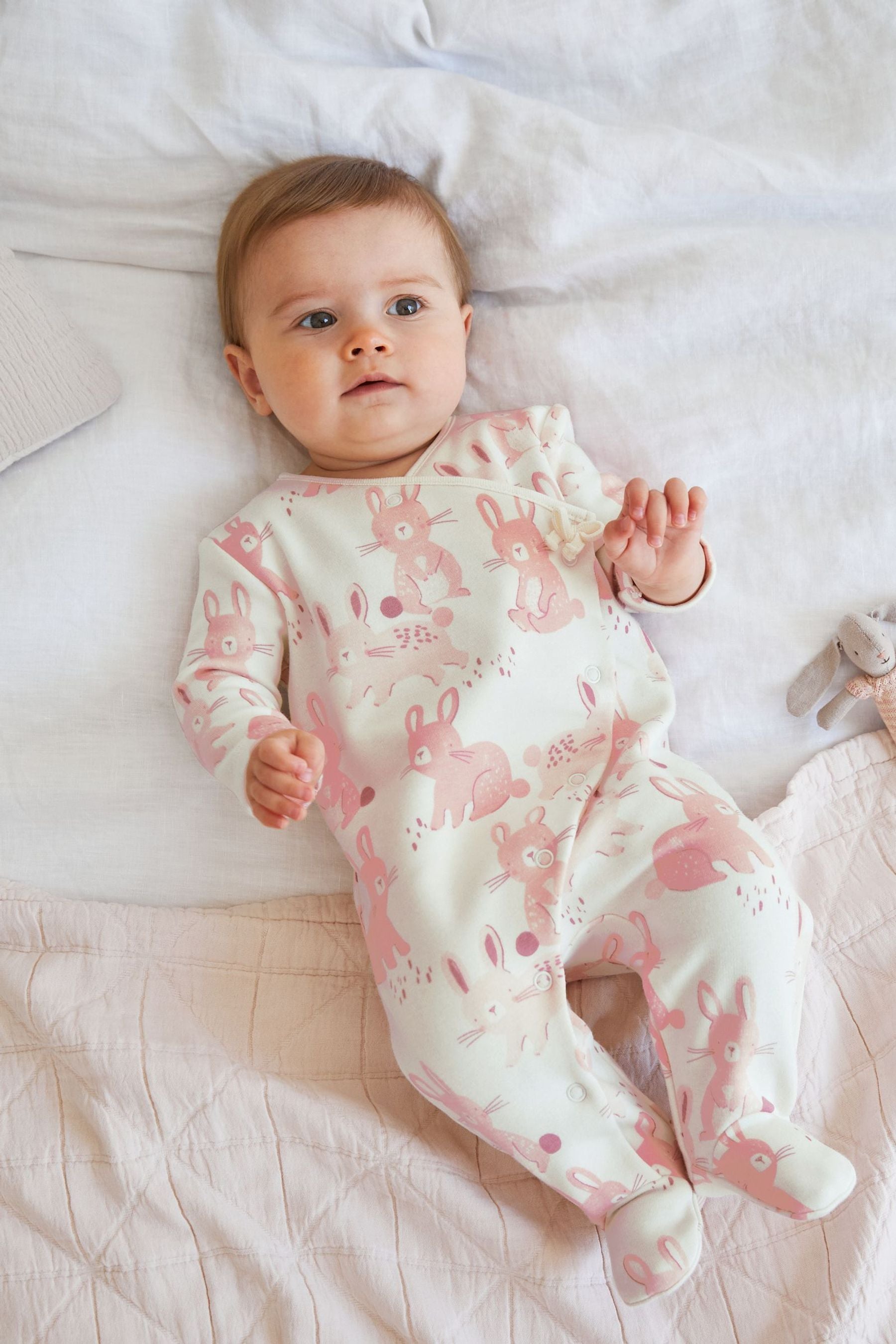 Pink Bunny Wrap Fleece Lined Baby Sleepsuit