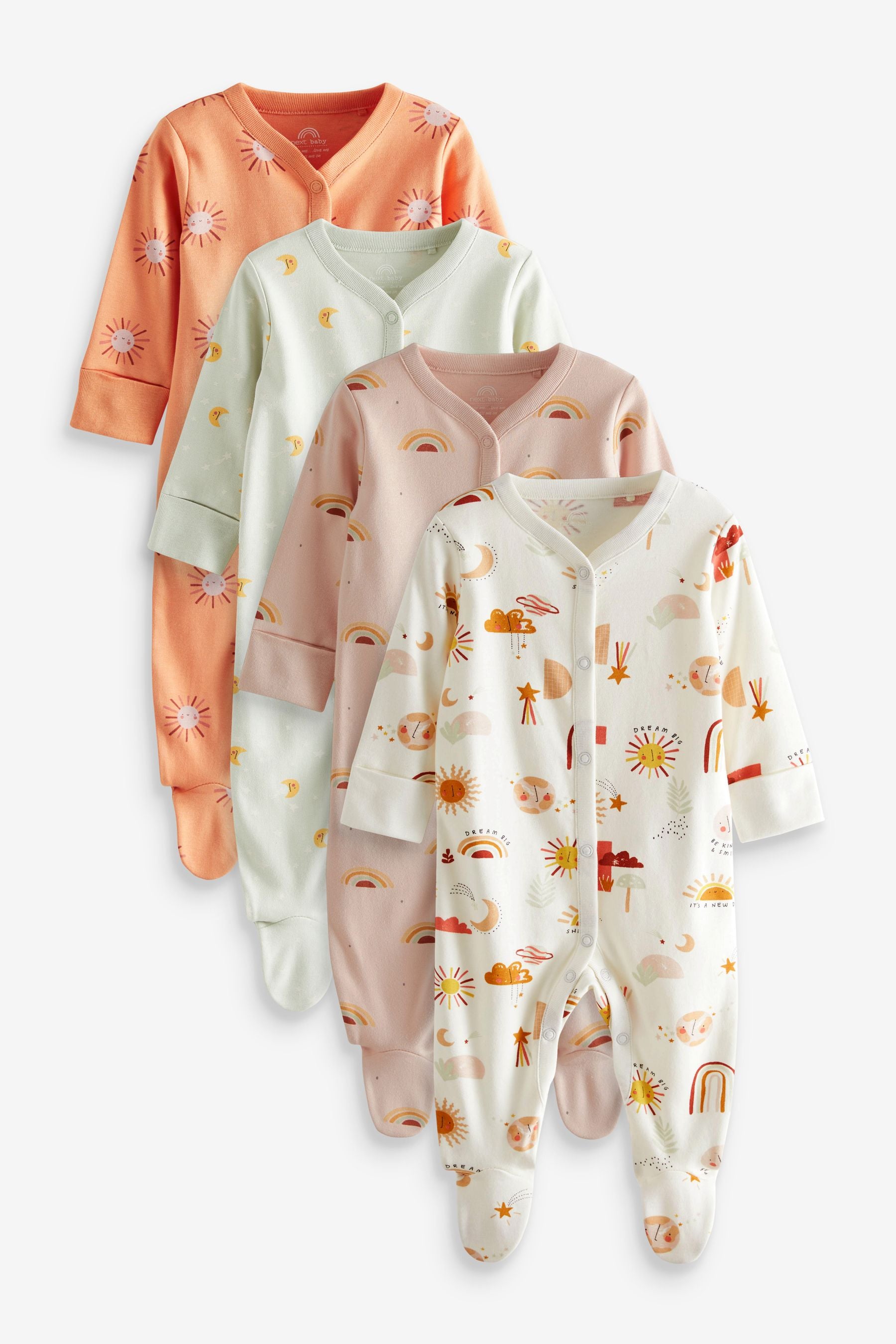 Cosmic Rainbow Print Sleepsuits 4 Pack (0-2yrs)