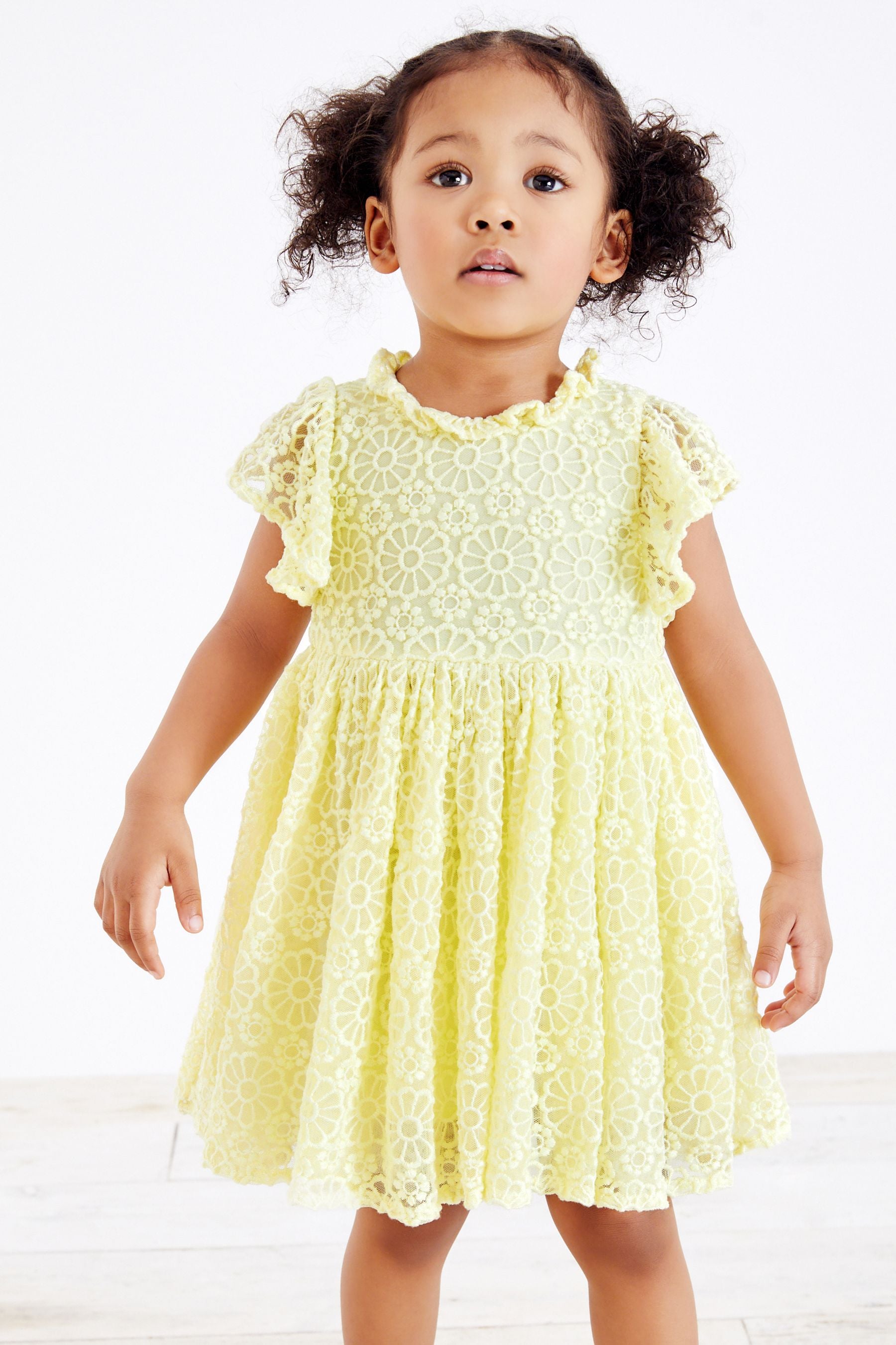 Yellow Short Sleeve Lace Party Bridesmaid Dress (3mths-7yrs)