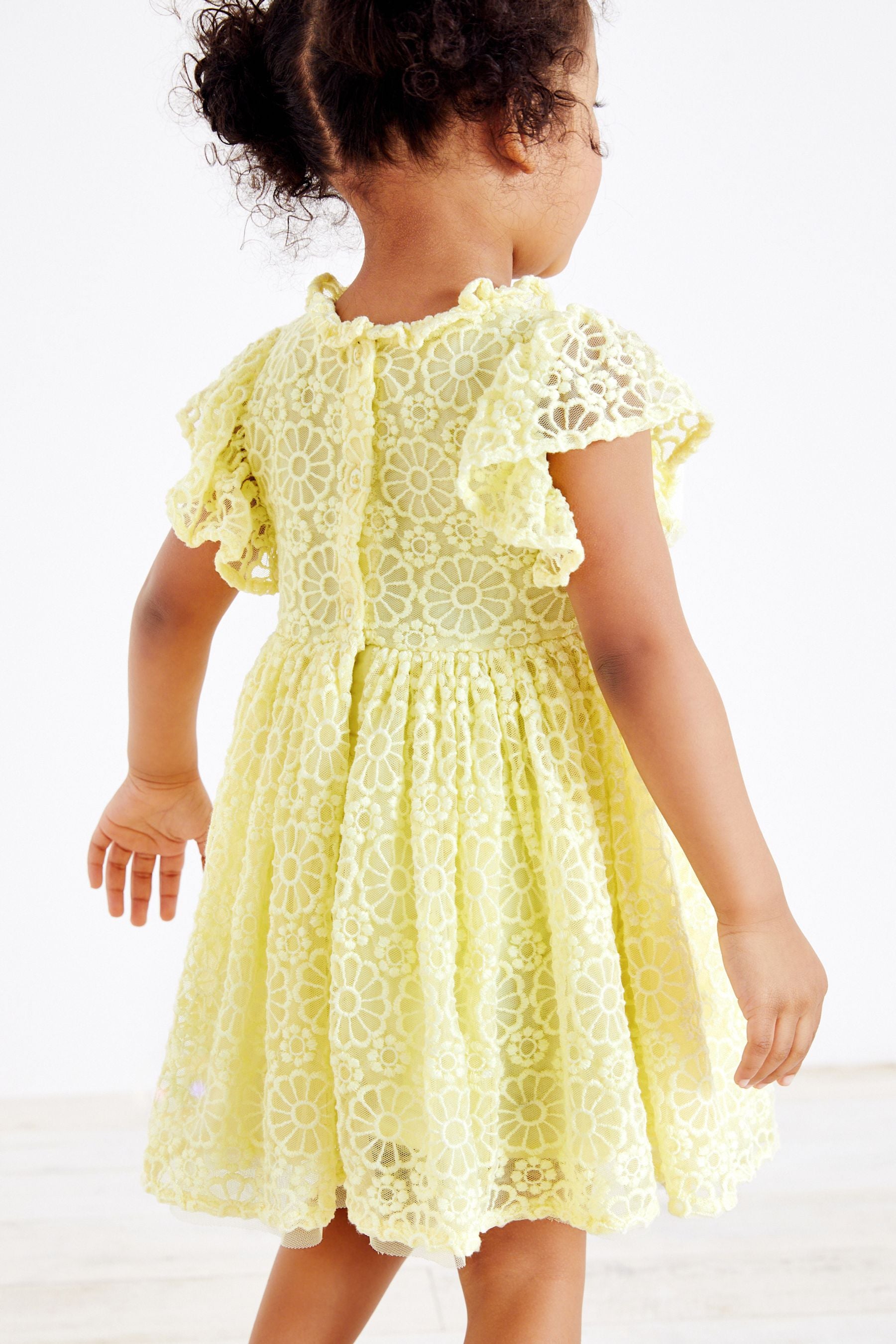 Yellow Short Sleeve Lace Party Bridesmaid Dress (3mths-7yrs)