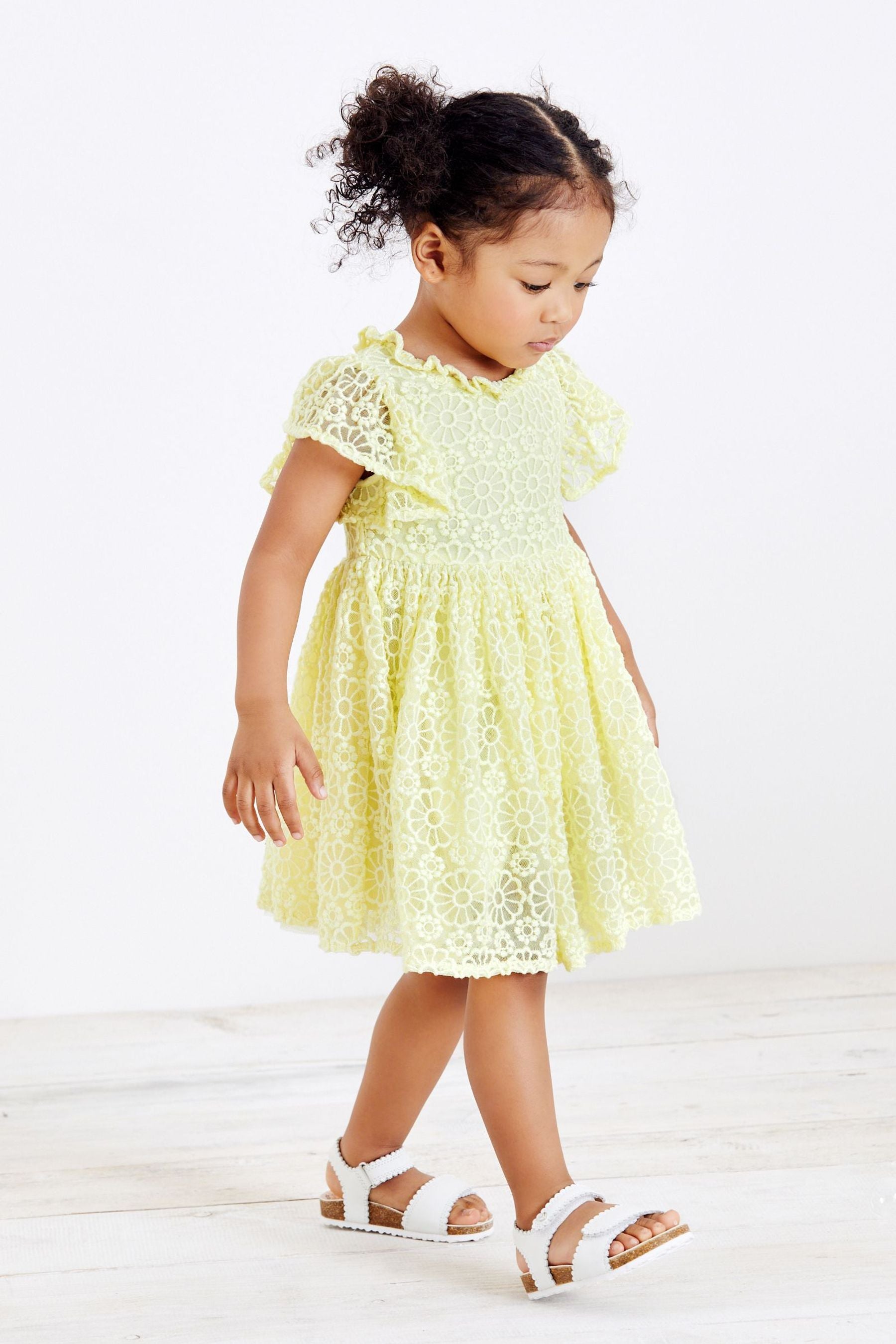 Yellow Short Sleeve Lace Party Bridesmaid Dress (3mths-7yrs)