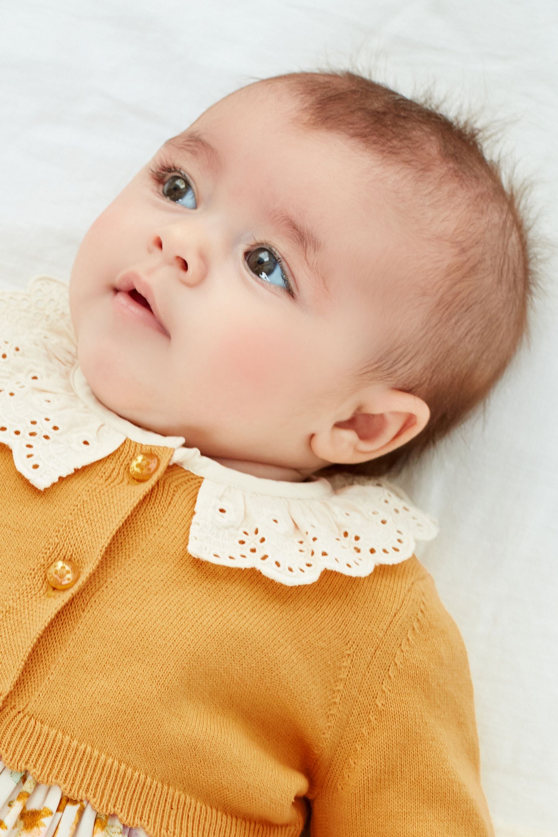 Ochre Yellow/Cream Baby Woven Prom Dress And Cardigan (0mths-2yrs)