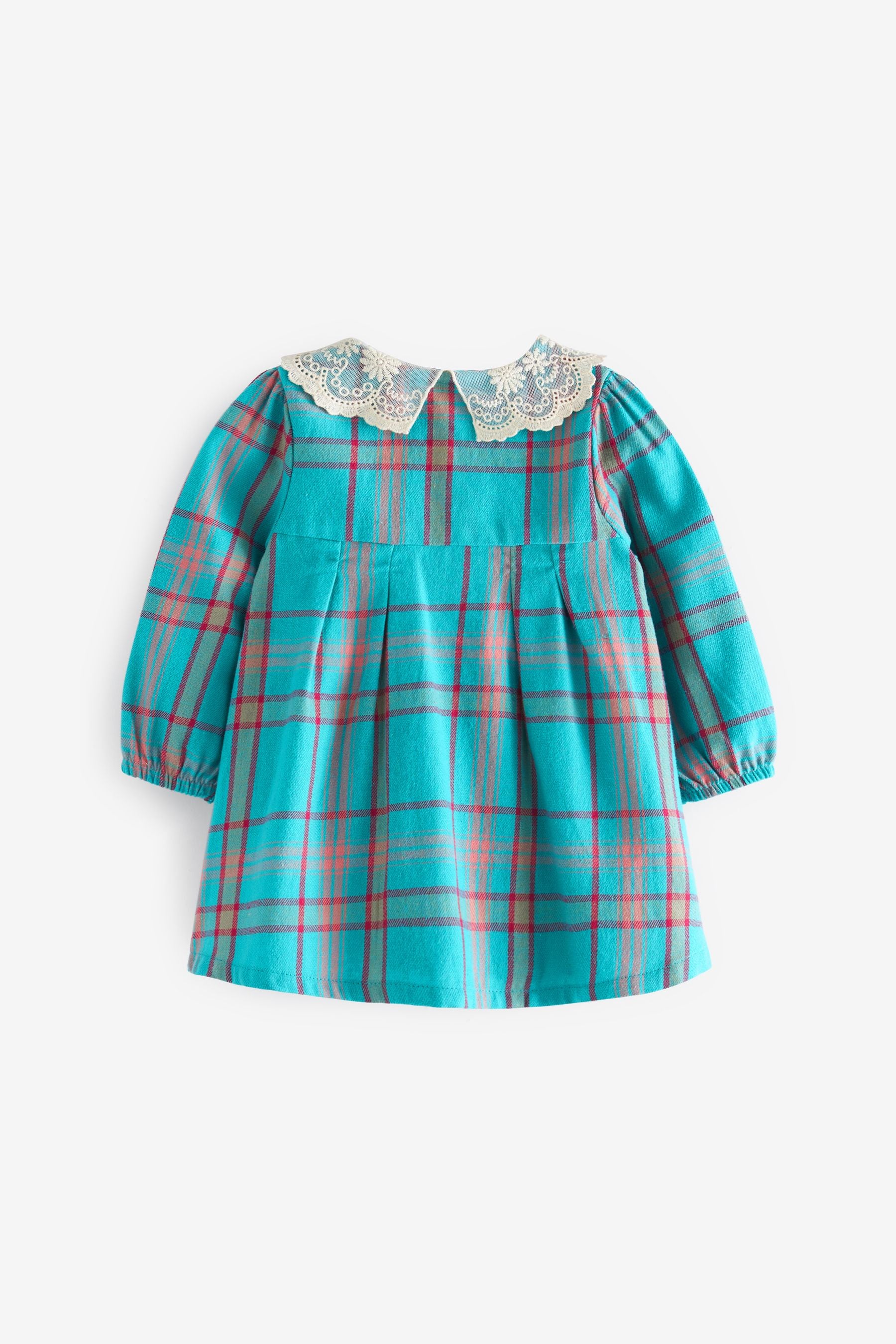 Teal Blue Check Baby Collared Dress With Tight Set (0mths-2yrs)