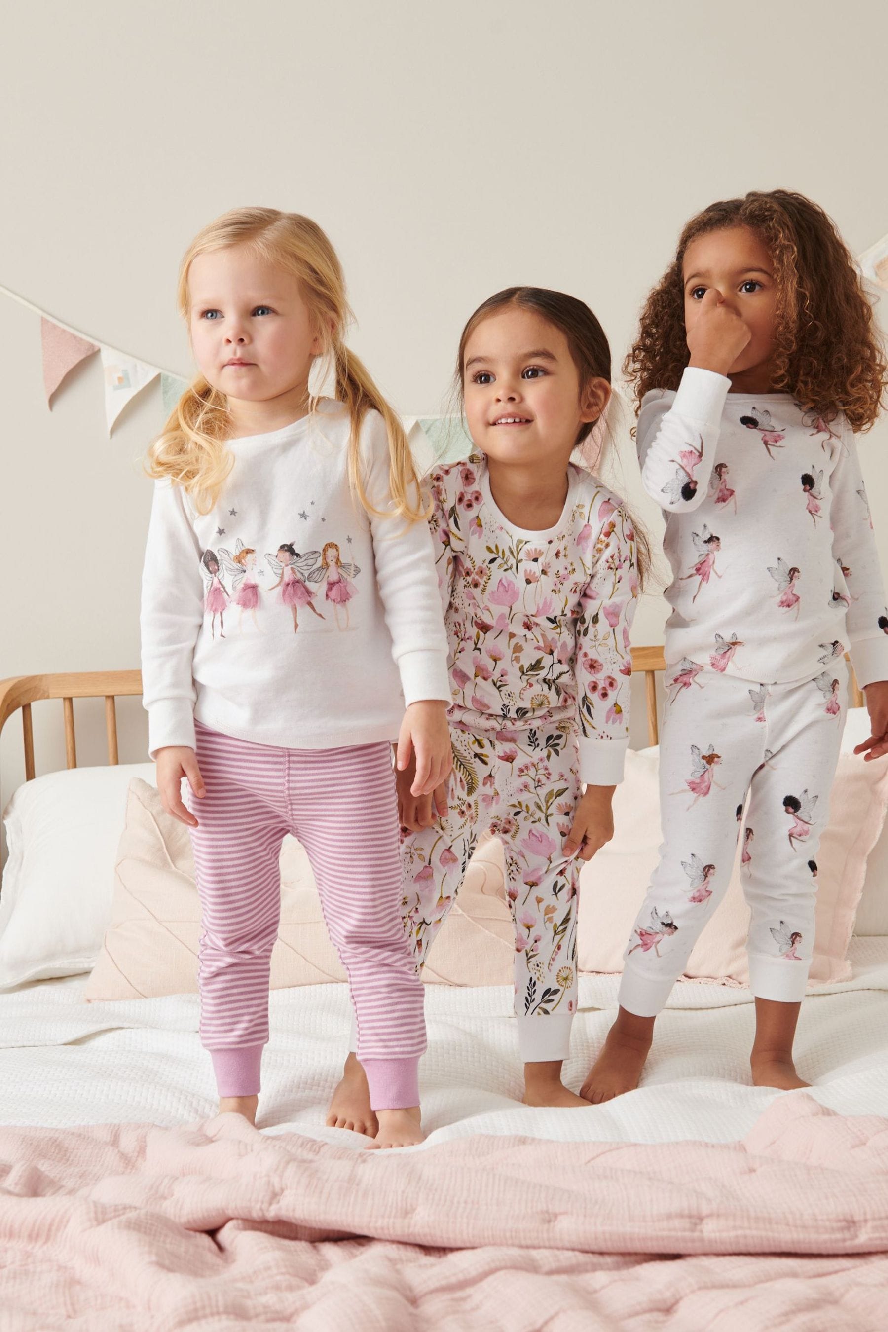 Ecru White/Pink Fairy Pyjamas 3 Pack (9mths-8yrs)