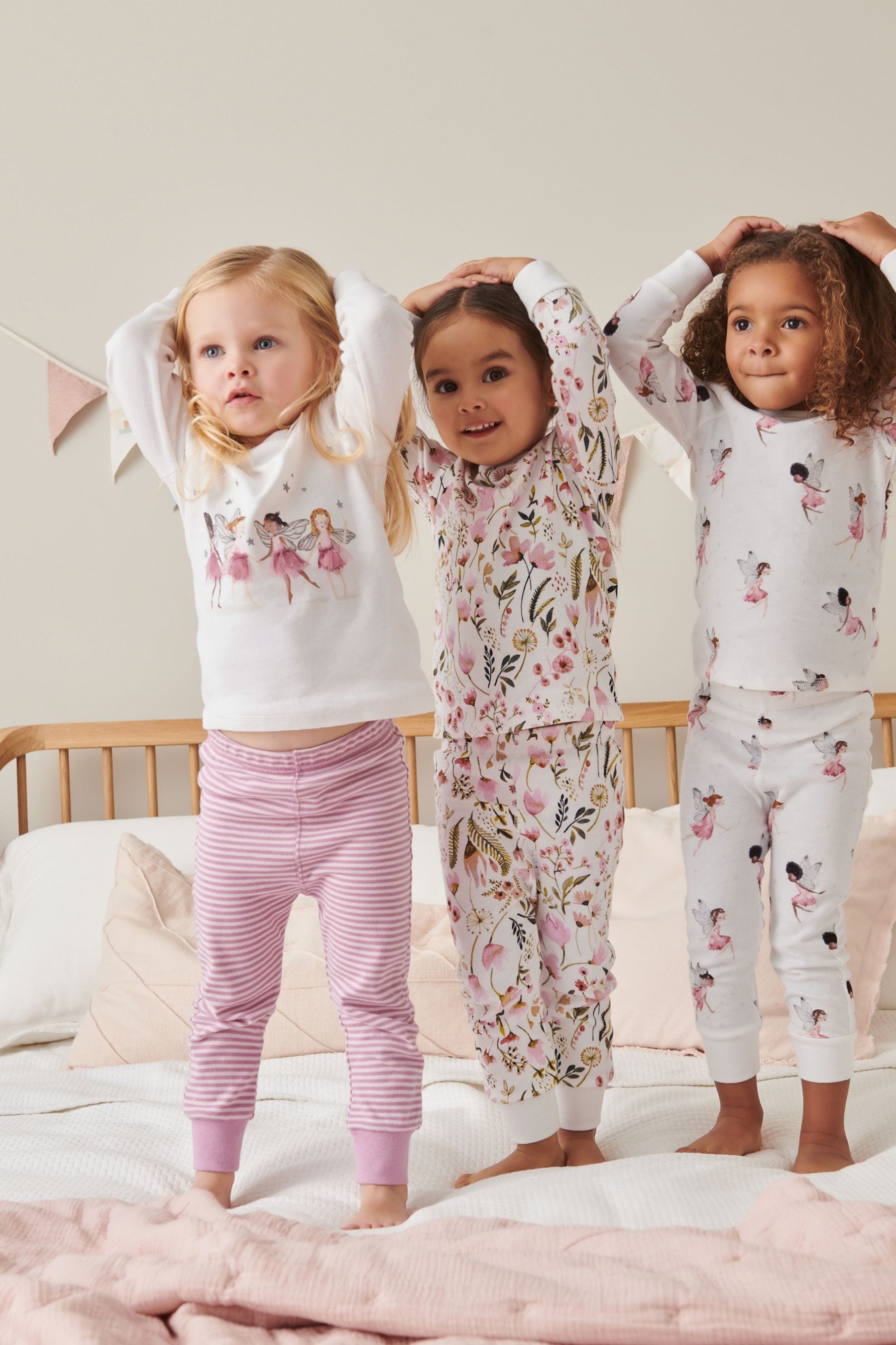 Ecru White/Pink Fairy Pyjamas 3 Pack (9mths-8yrs)