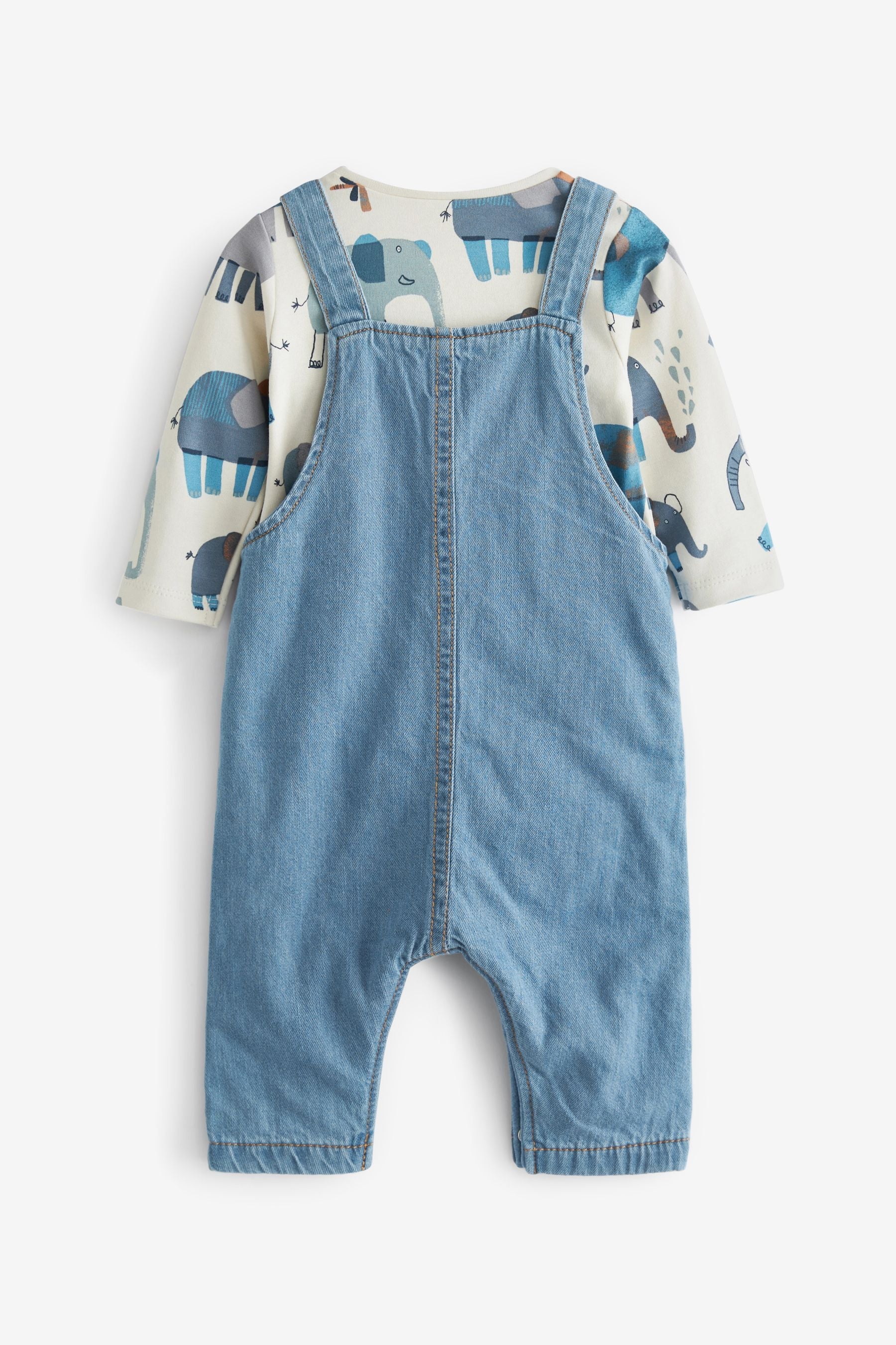 Blue Elephant Appliqu 2 Piece Baby Denim Dungarees And Bodysuit Set (0mths-3yr