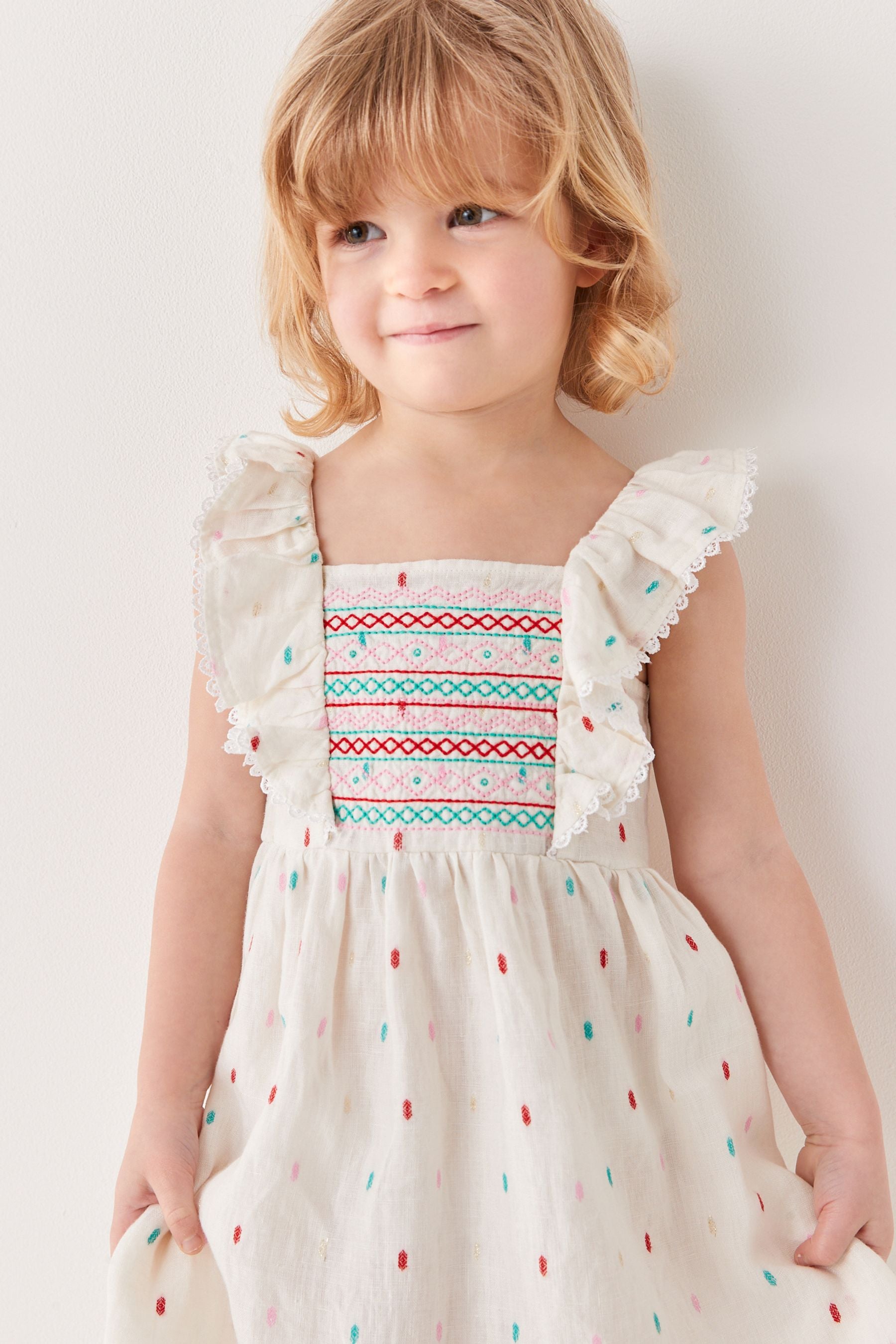 White Embroidered Linen Dress (3mths-7yrs)