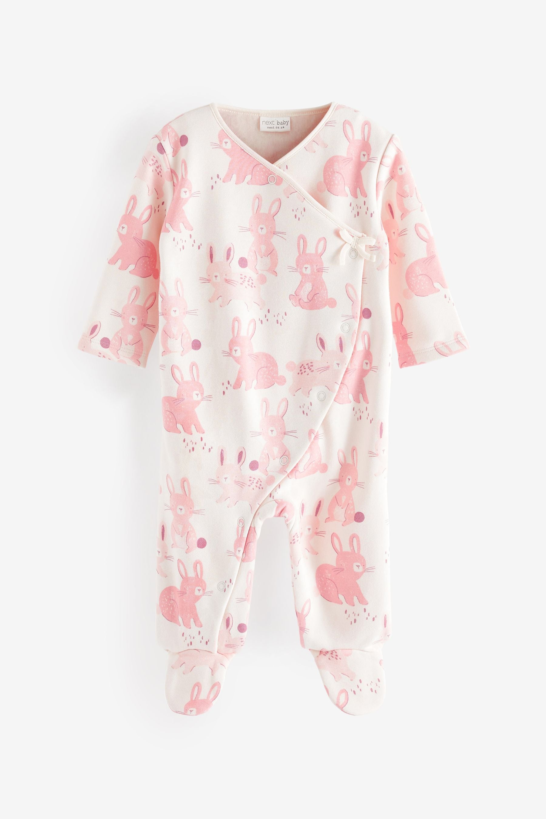 Pink Bunny Wrap Fleece Lined Baby Sleepsuit