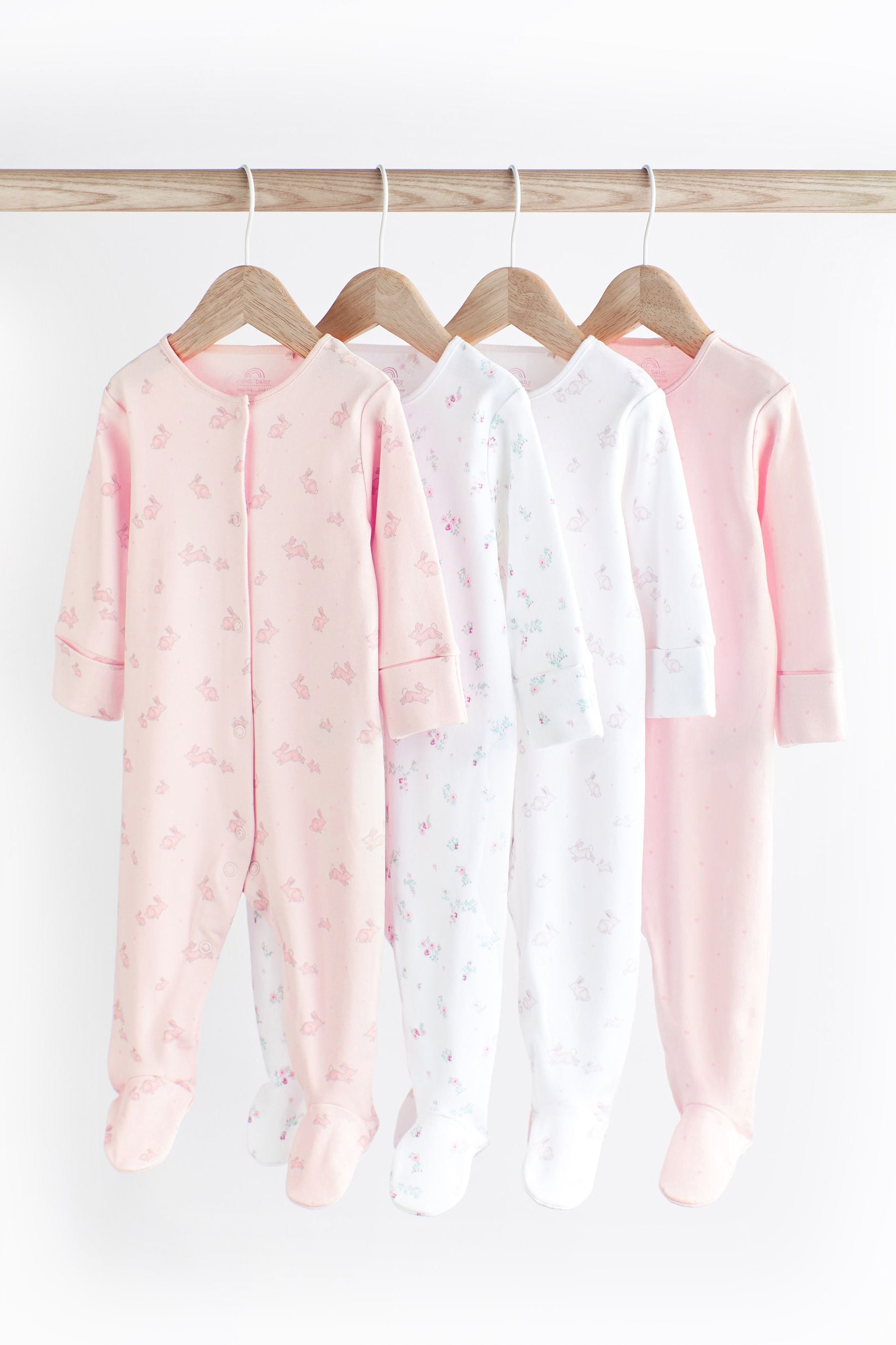 Pale Pink Floral Baby Sleepsuits (0-2yrs)