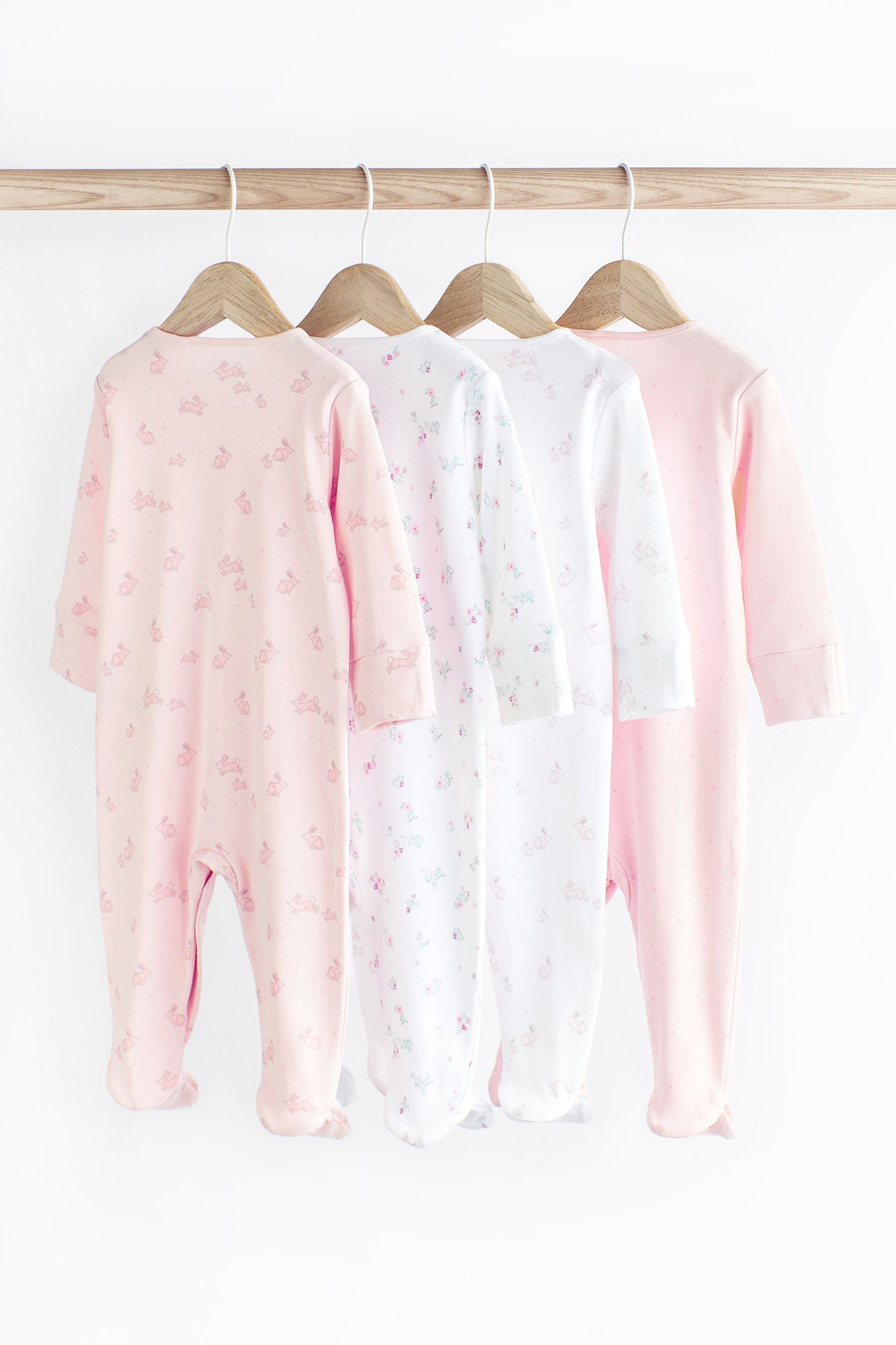 Pale Pink Floral Baby Sleepsuits (0-2yrs)