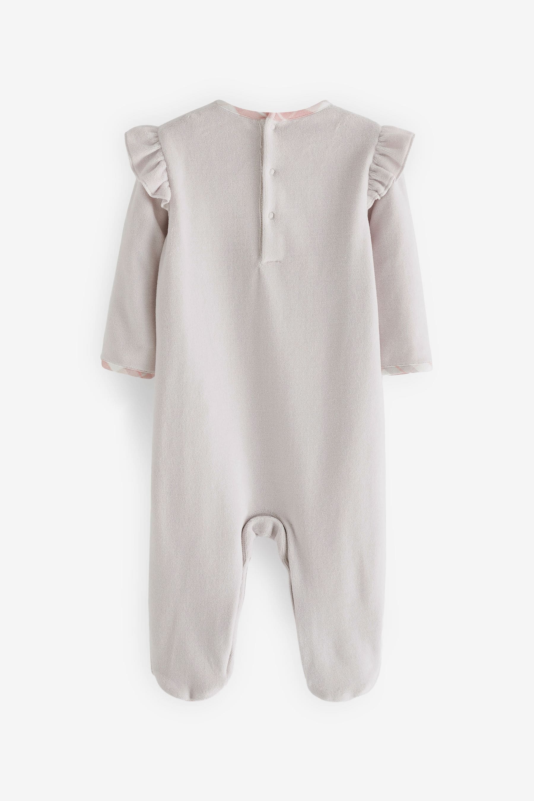 Grey Check Bow Baby Velour Sleepsuit