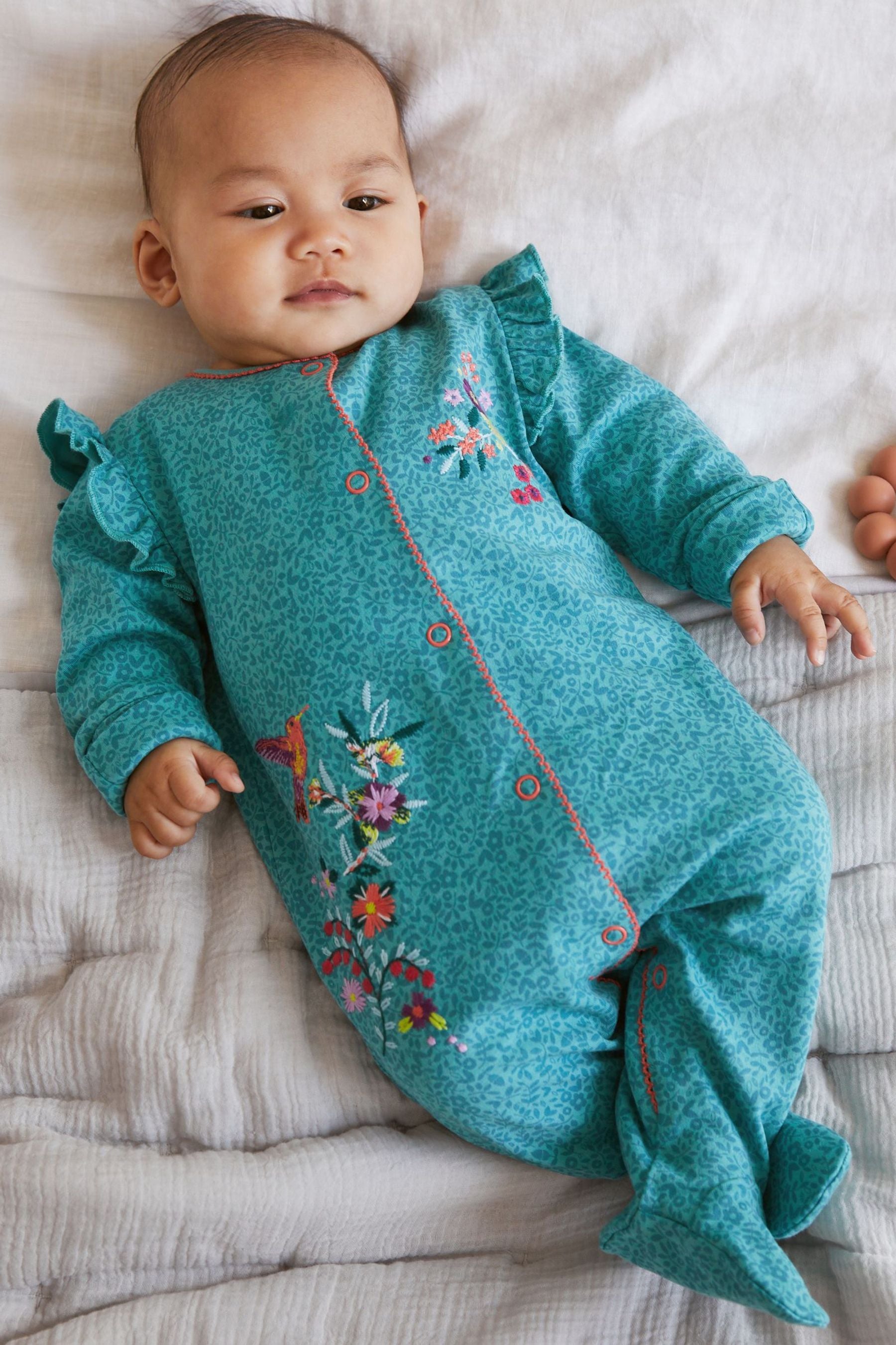 Teal Blue Floral Baby Sleepsuit 4 Pack (0mths-2yrs)