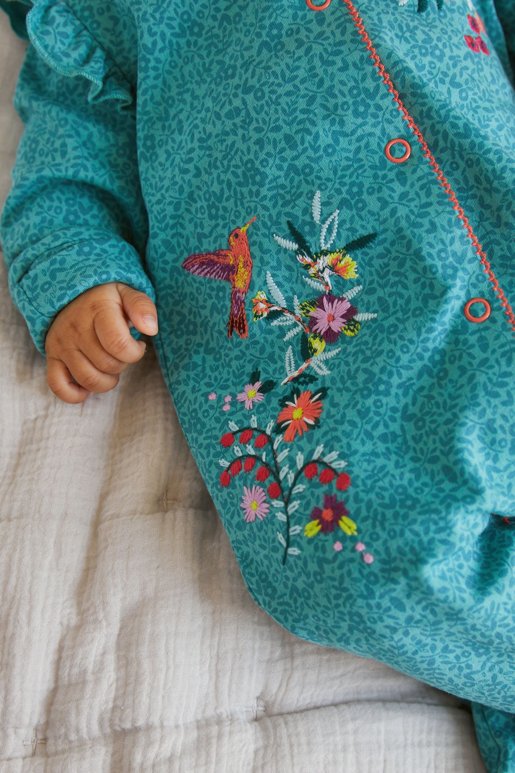 Teal Blue Floral Baby Sleepsuit 4 Pack (0mths-2yrs)