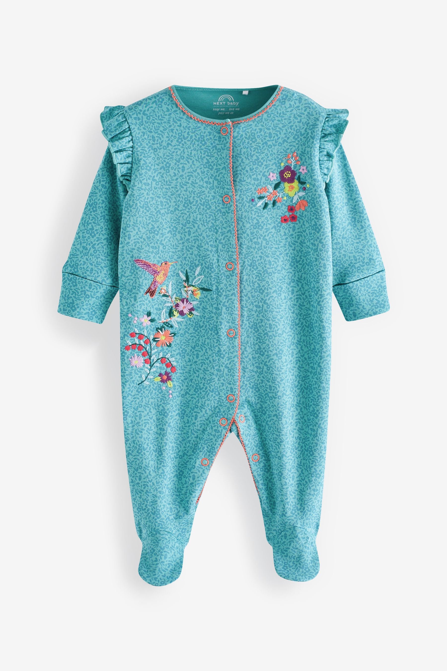 Teal Blue Floral Baby Sleepsuit 4 Pack (0mths-2yrs)