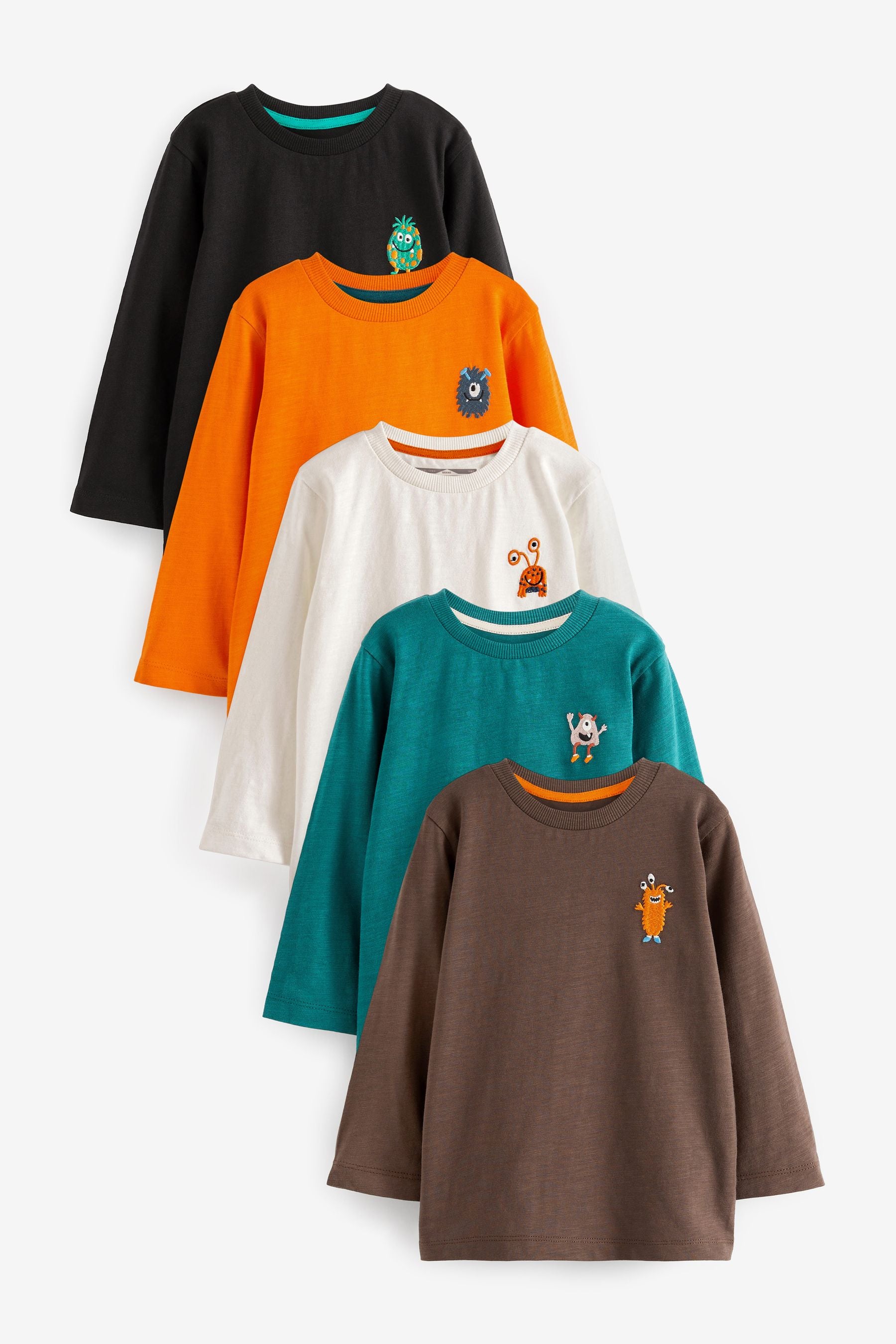 Multi Monster 5 Pack Long Sleeve T-Shirts (3mths-7yrs)