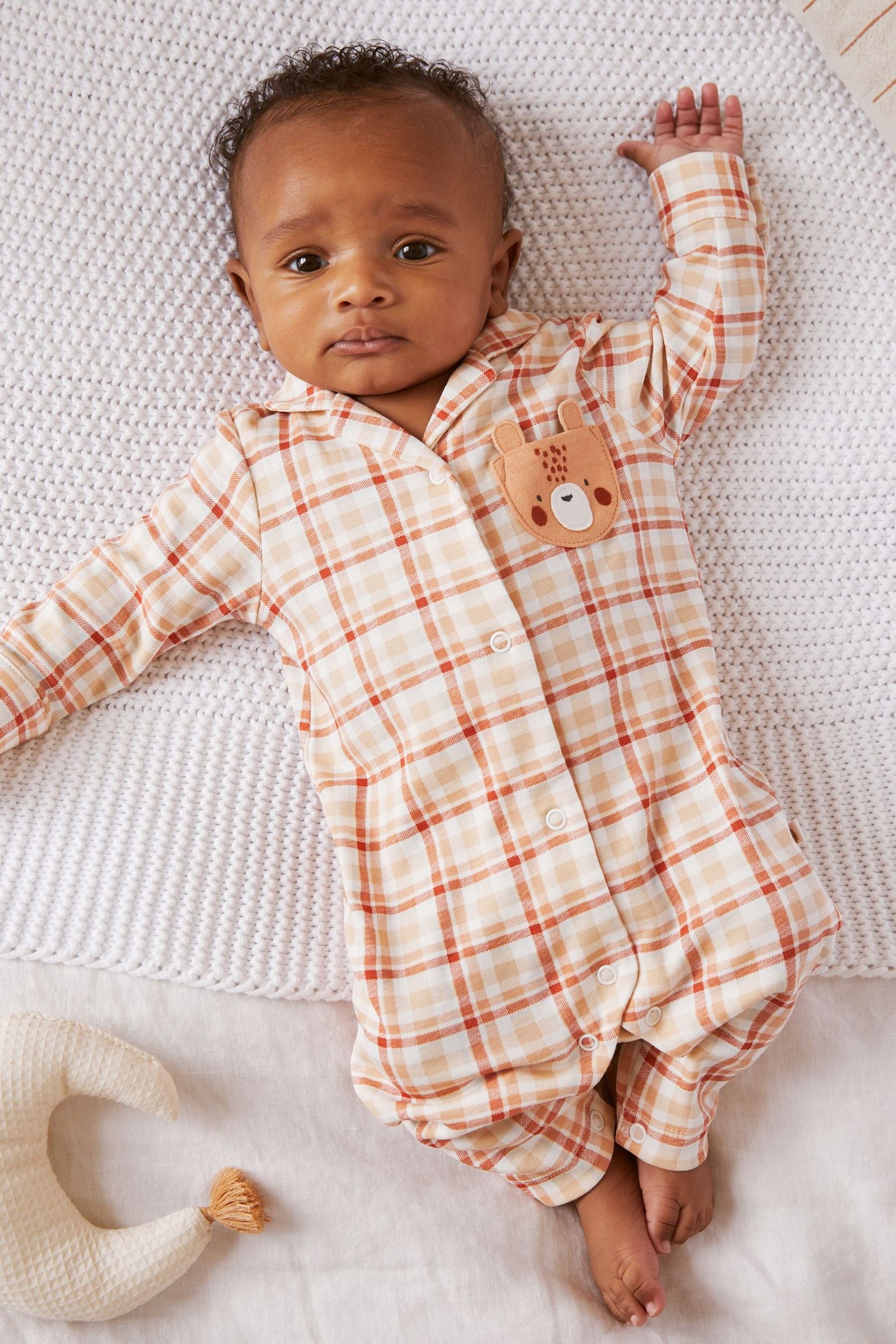 Peach Pink Check / Woodland Animals Baby Pyjama Sleepsuits 2 Pack (0mths-3yrs)