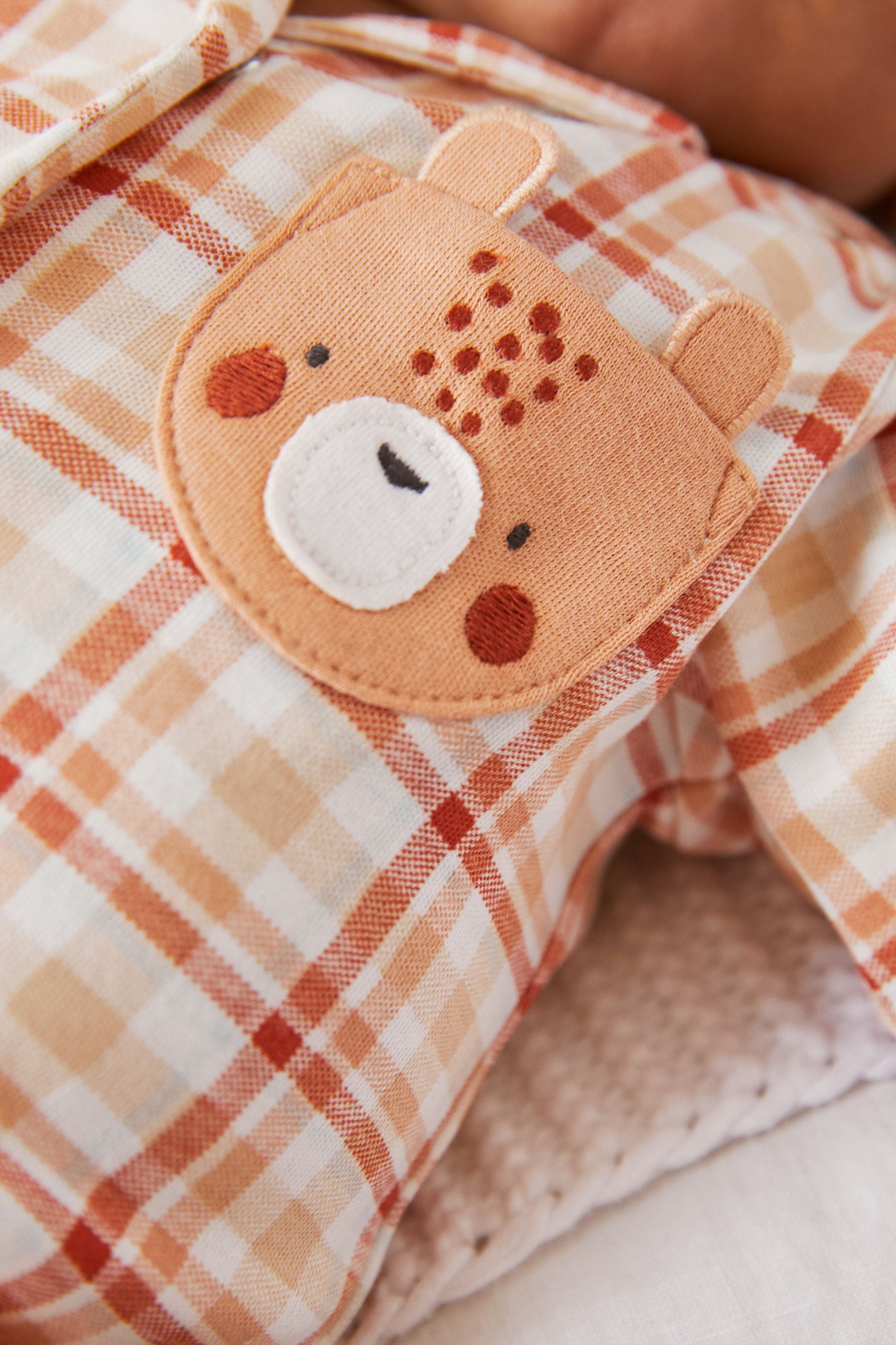 Peach Pink Check / Woodland Animals Baby Pyjama Sleepsuits 2 Pack (0mths-3yrs)