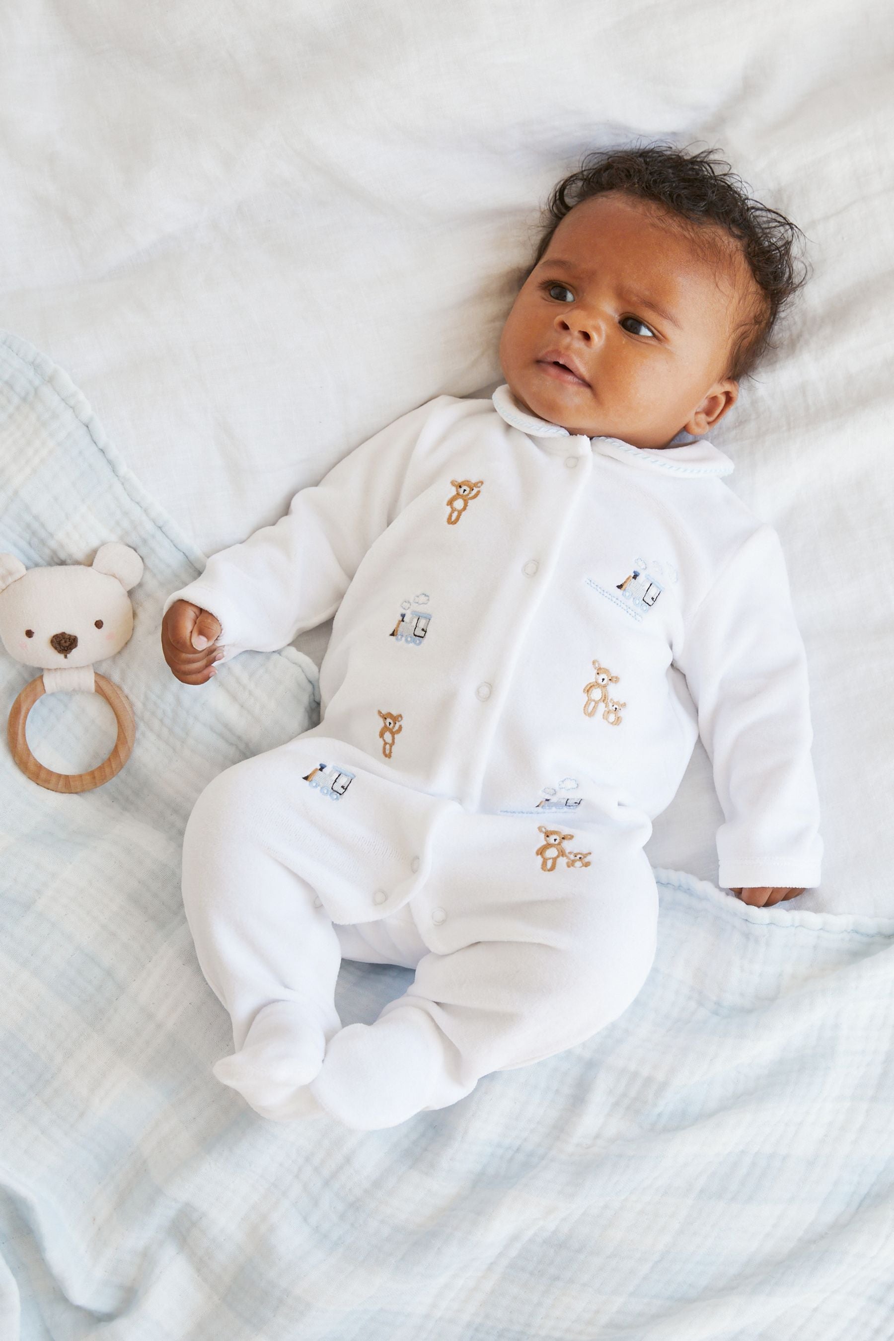 White Bear Baby Velour Sleepsuit