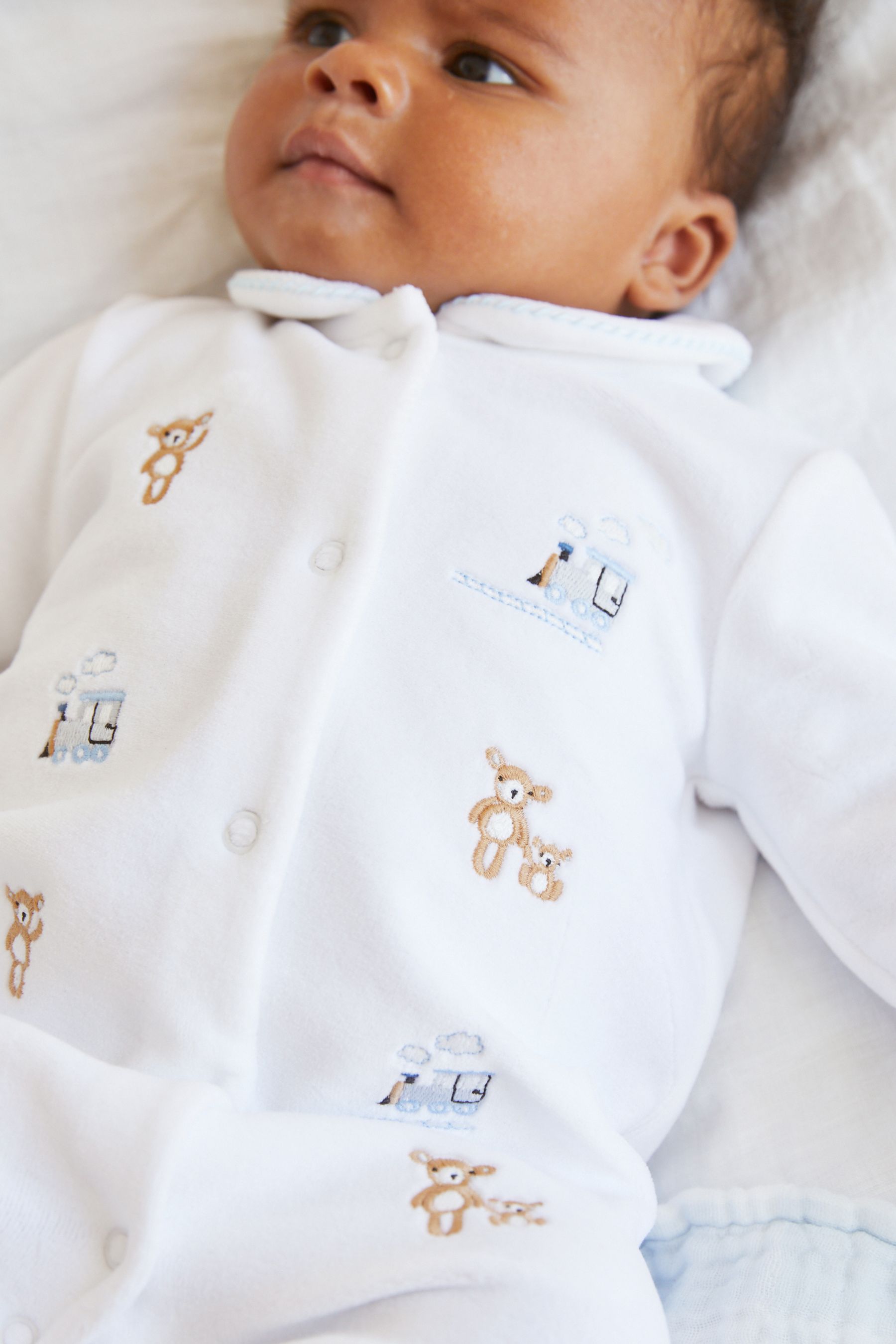 White Bear Baby Velour Sleepsuit