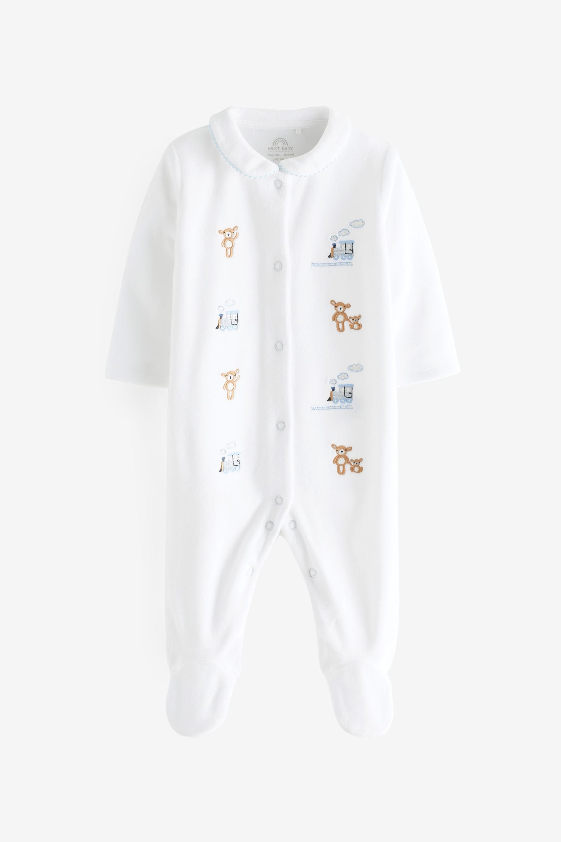 White Bear Baby Velour Sleepsuit