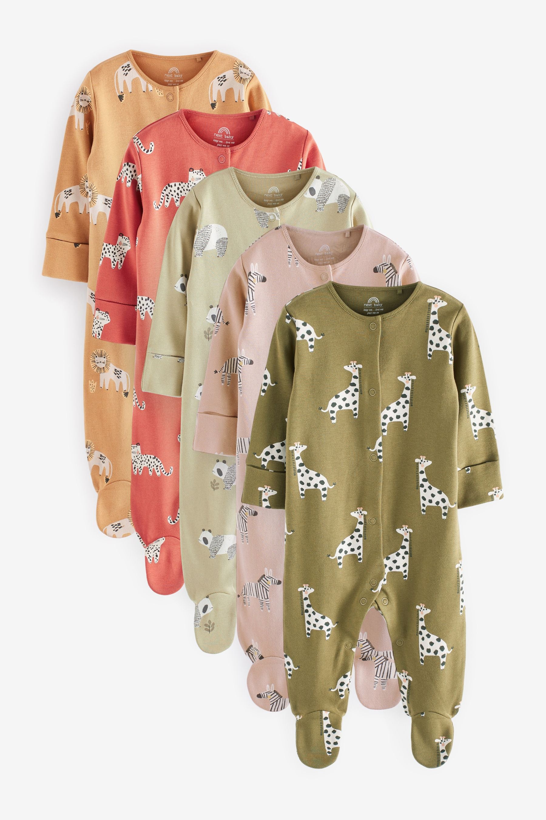 Safari Animals Print Baby Sleepsuits 5 Pack (0-2yrs)