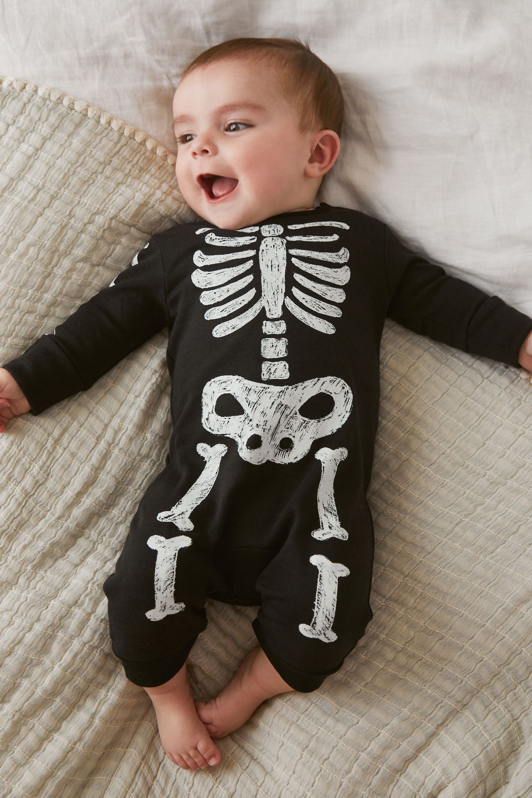 Black Skeleton Print Baby Sleepsuit (0mths-3yrs)