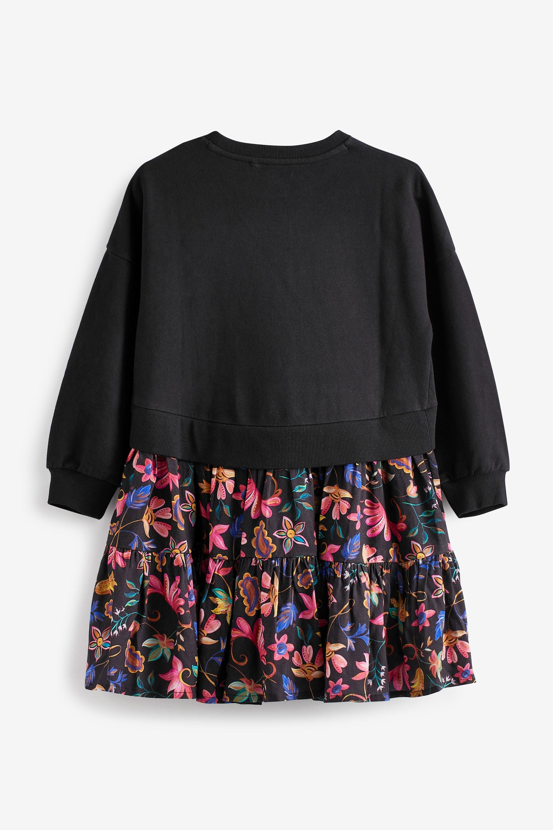 Black Bright Floral Long Sleeve Sweat Dress (3-12yrs)