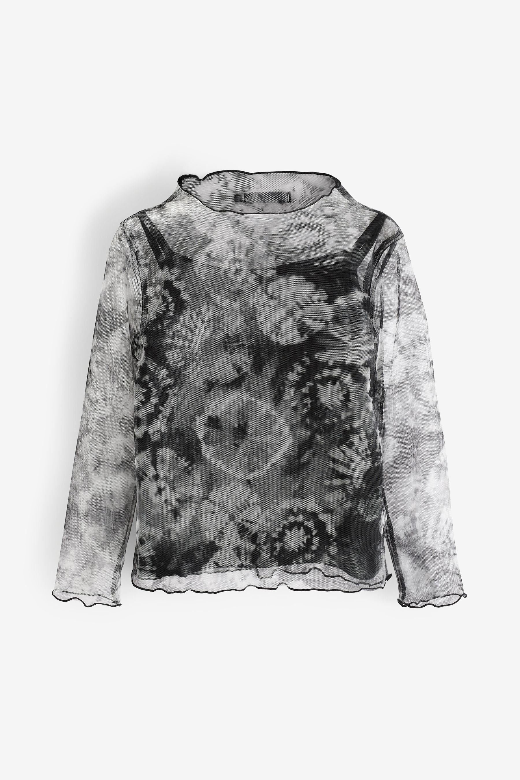 Black/Grey Tie Dye Mesh Long Sleeve Top with Camisole (3-16yrs)