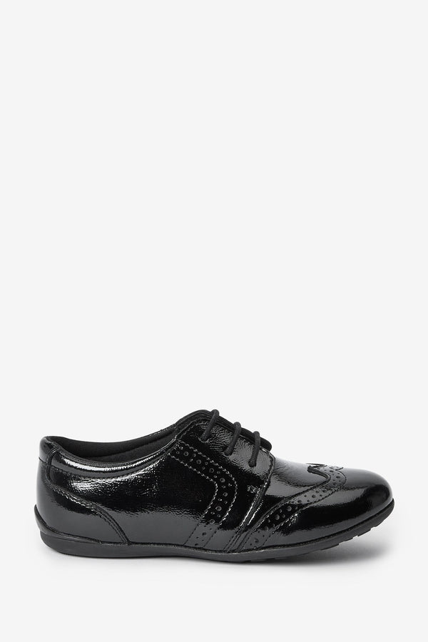 Black Patent School Leather Lace-Up Brogues