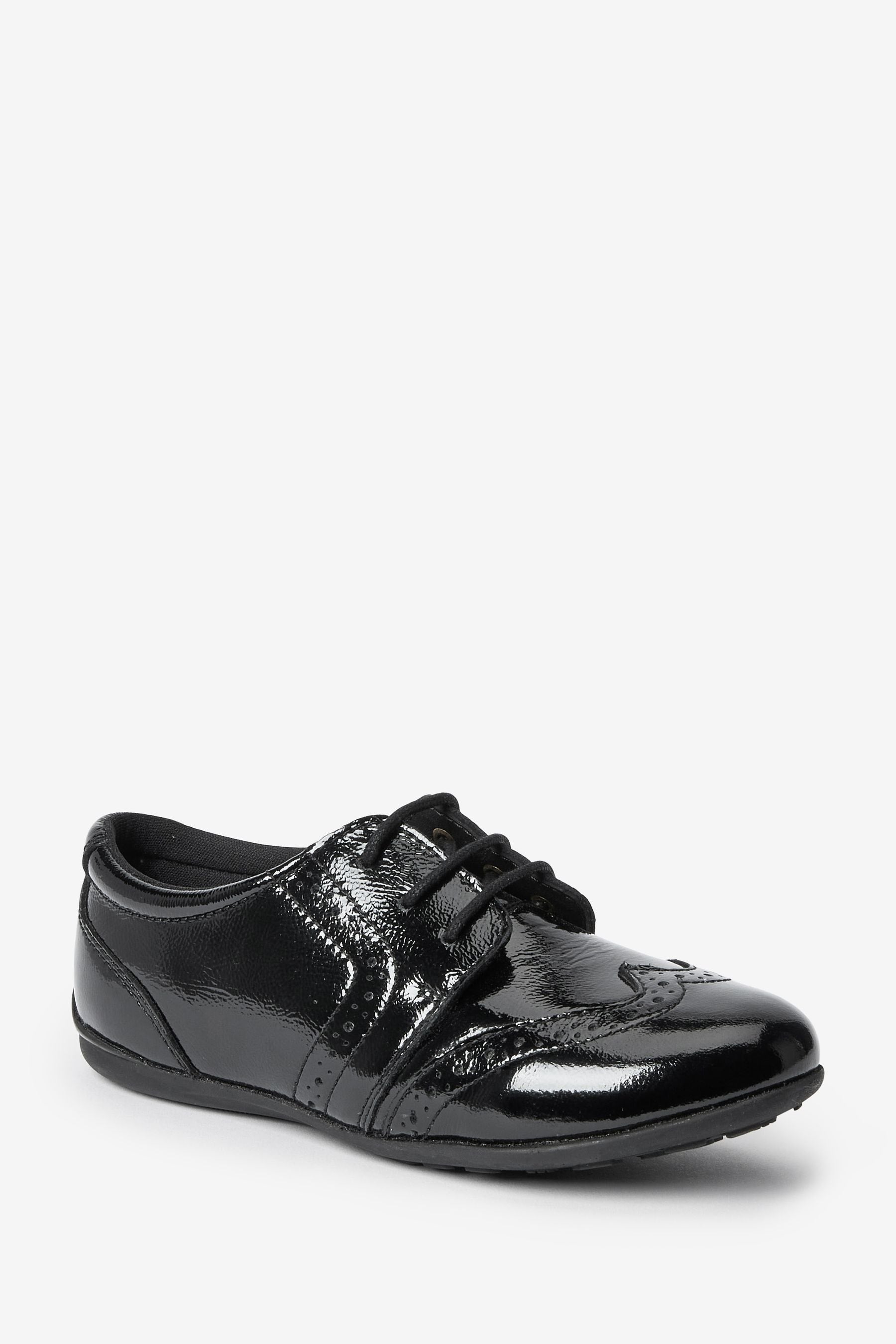 Black Patent School Leather Lace-Up Brogues